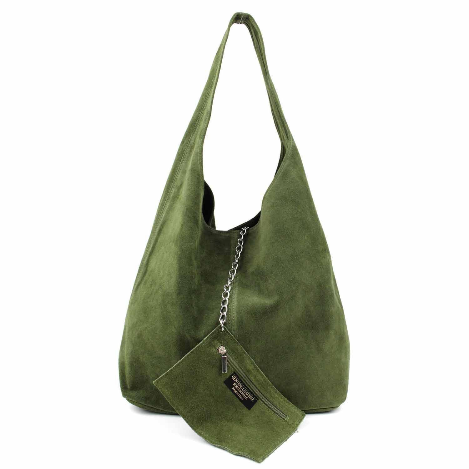 ITALYSHOP24 Schultertasche Made in Italy Damen Leder Wildleder Tasche Umhängetasche Beuteltasche, Premium Business Echtleder Shopper Bag leicht groß klassisch geräumig