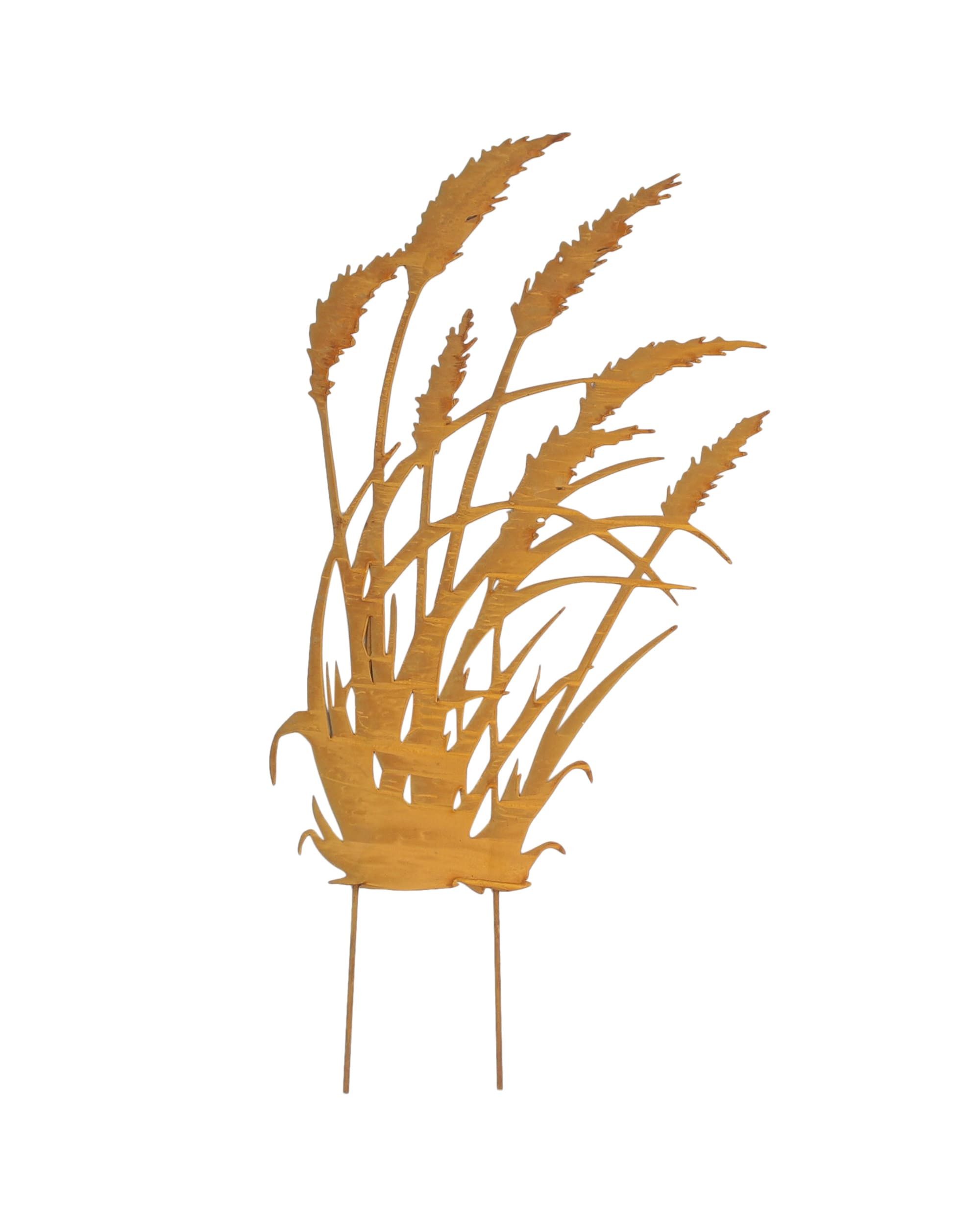 Dekoleidenschaft Gartenstecker "Schilf" Metall mit Echt Rost, Roststecker 95 cm hoch, Dekostecker Metallstecker, Blumenstecker, Outdoor Gartendeko für Draußen