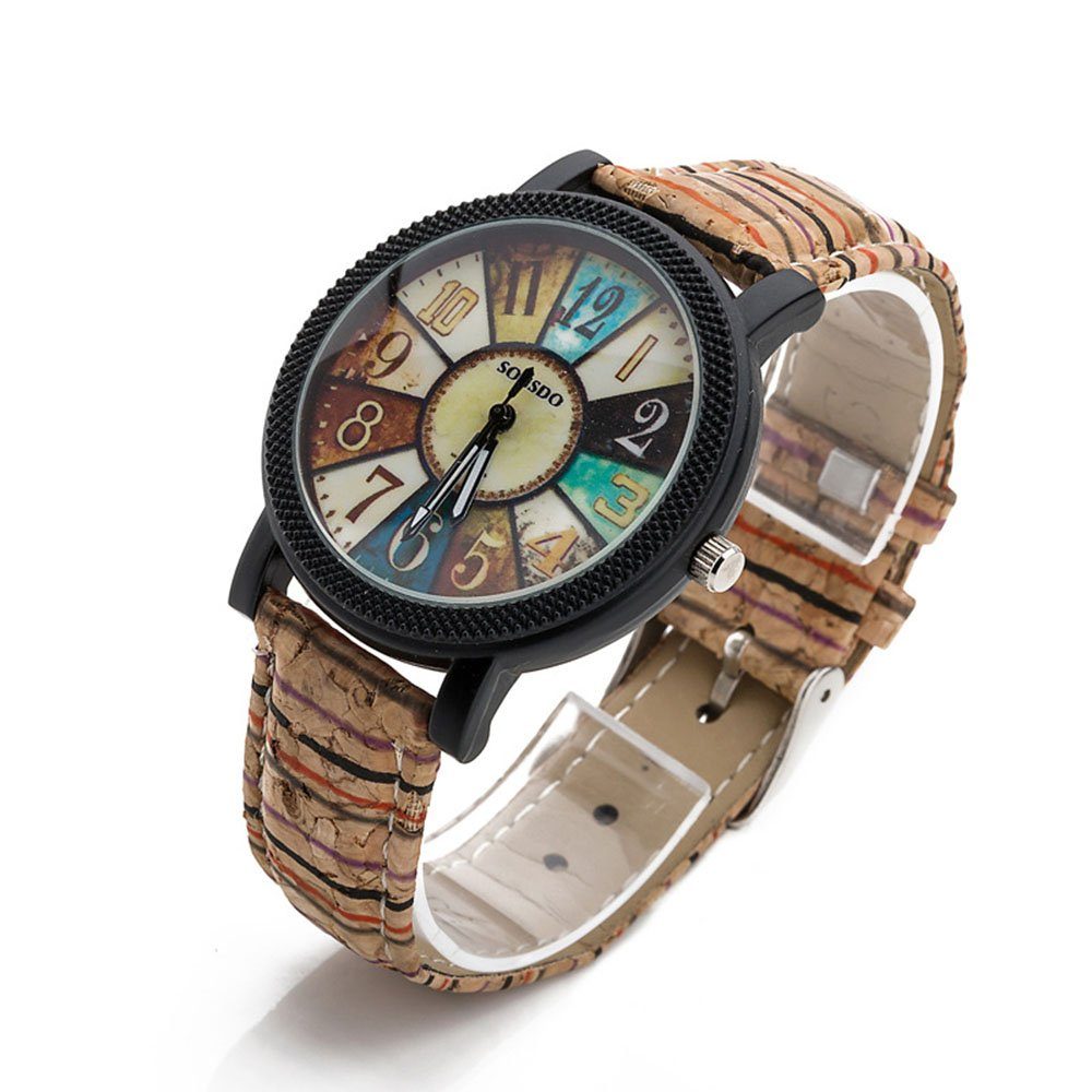 Housruse Quarzuhr »Damen Retro Stil Farbig Streifen Armbanduhr Holz Kork  Muster PU Lederband Analog Quarzuhr« online kaufen | OTTO