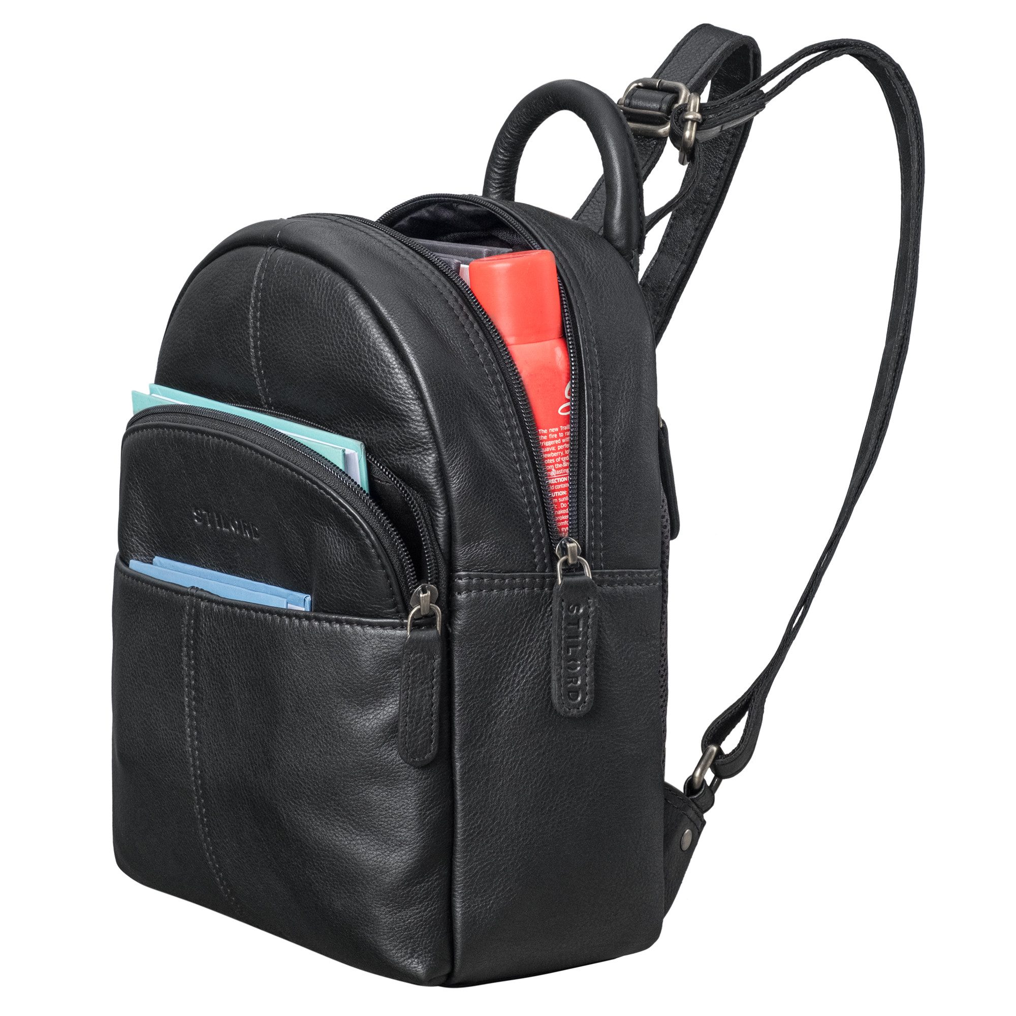STILORD Cityrucksack "Elva" Kleiner Rucksack Damen Leder Daypack viele Fächer