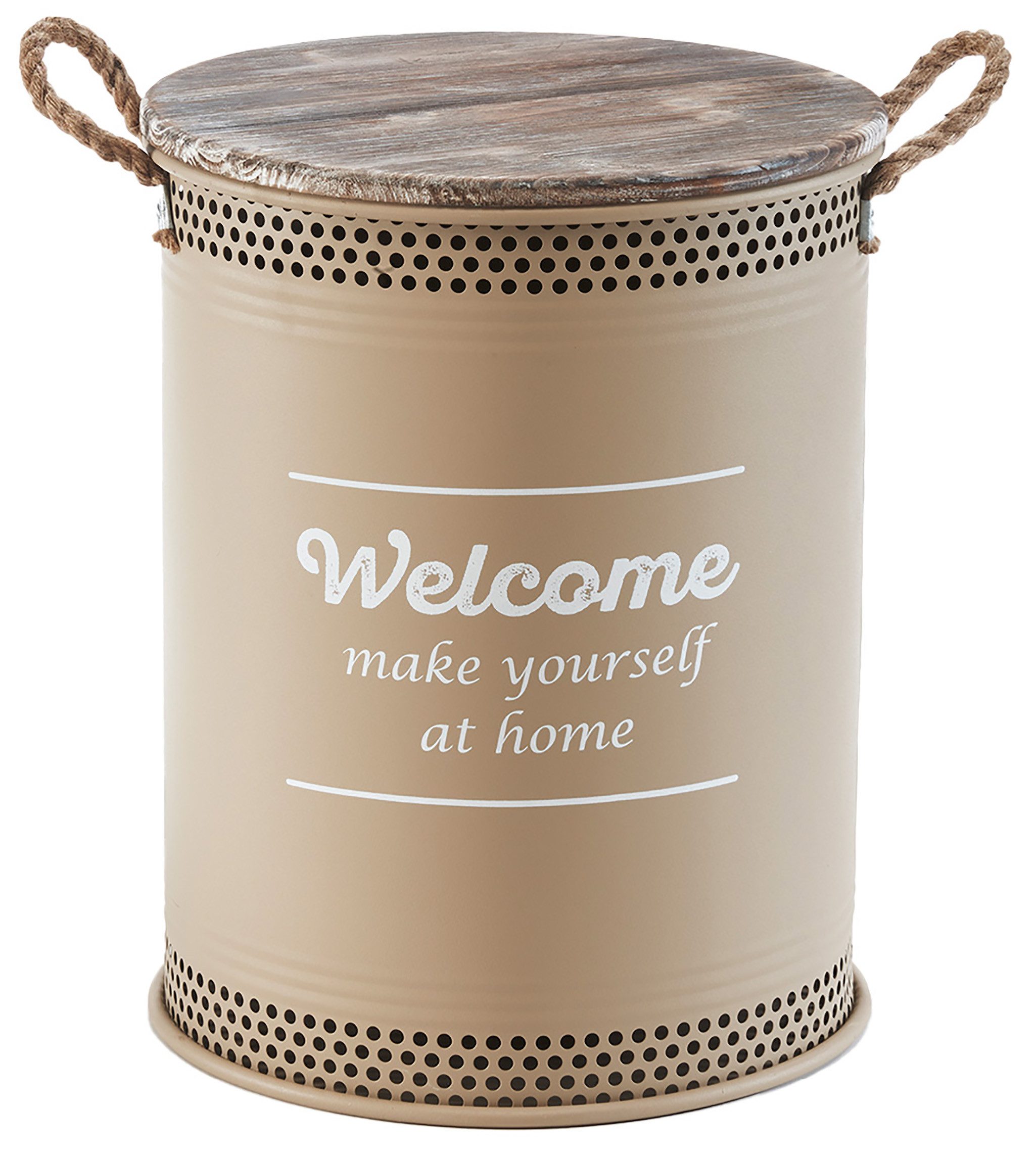 Kobolo Wäschekorb Aufbewahrungskorb WELCOME BRAUN cm aus Metall und Holz mit Deckel und (Stück, 1 St., mit Deckel und Griffen), Gr. L 40 x 52 cm
