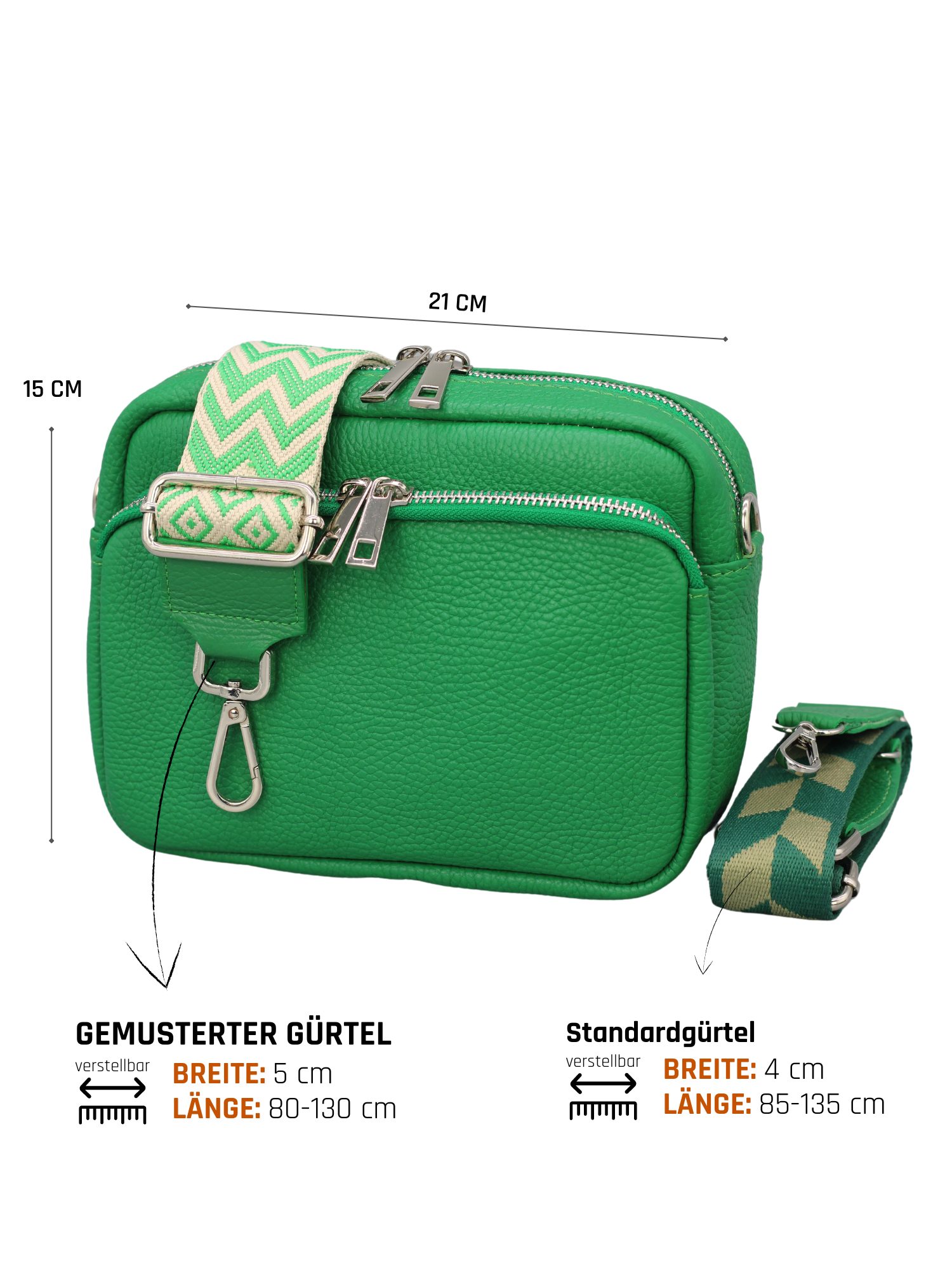 Adel Bags Schultertasche BELLA Umhängetasche für Damen, Schultertasche mit 2 Wechselriemen, echtes Leder, hergestellt in Italien