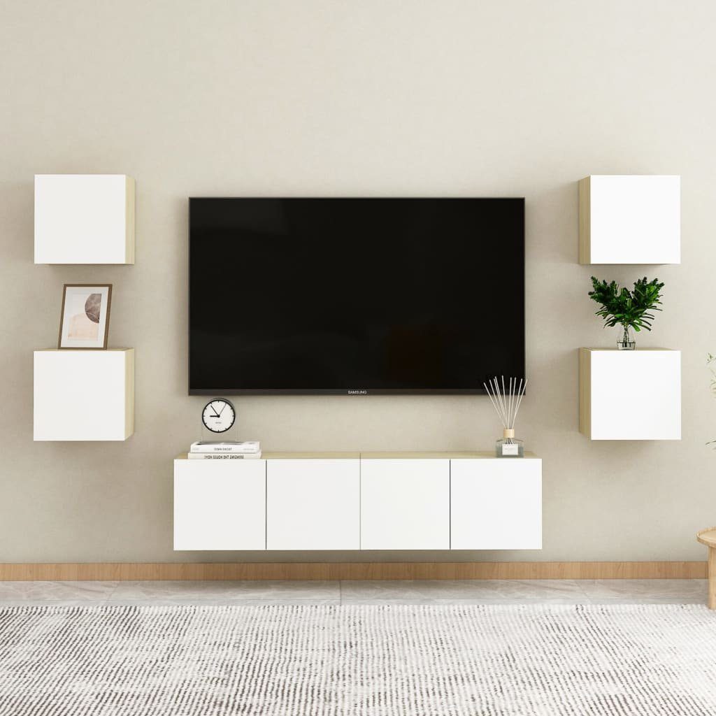 Weiß TV-Wandschränke 2 30,5x30x30 Sonoma-Eiche cm Stk. furnicato TV-Schrank