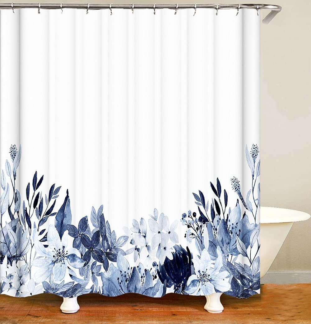 M&W DAS DESIGN Duschvorhang Shower curtains Anti schimmel Waschbar 180x200cm Blauweiß pflanzen – Bild 3 von 5