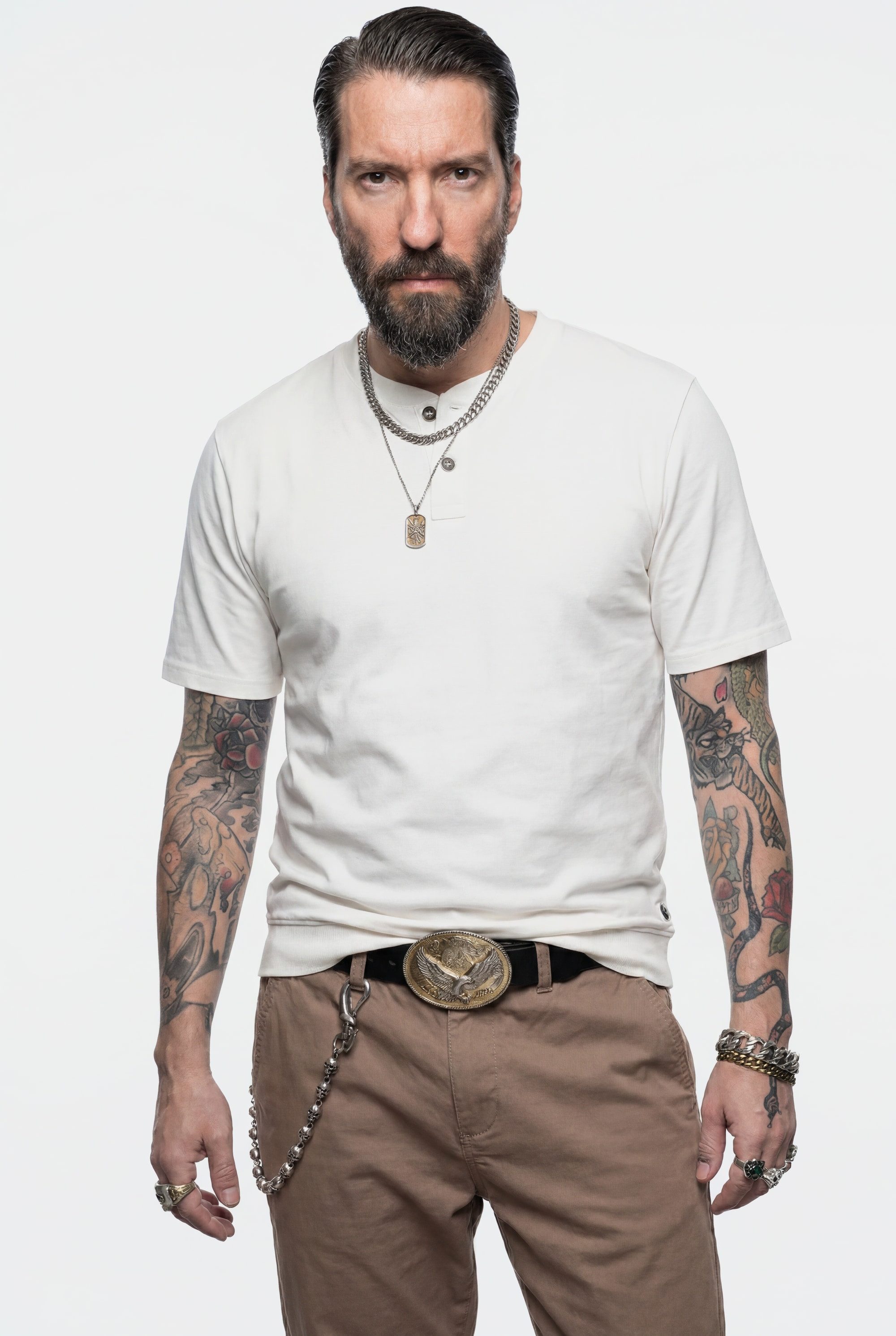 JP1880 T-Shirt Henley Bauchfit Halbarm Rundhals