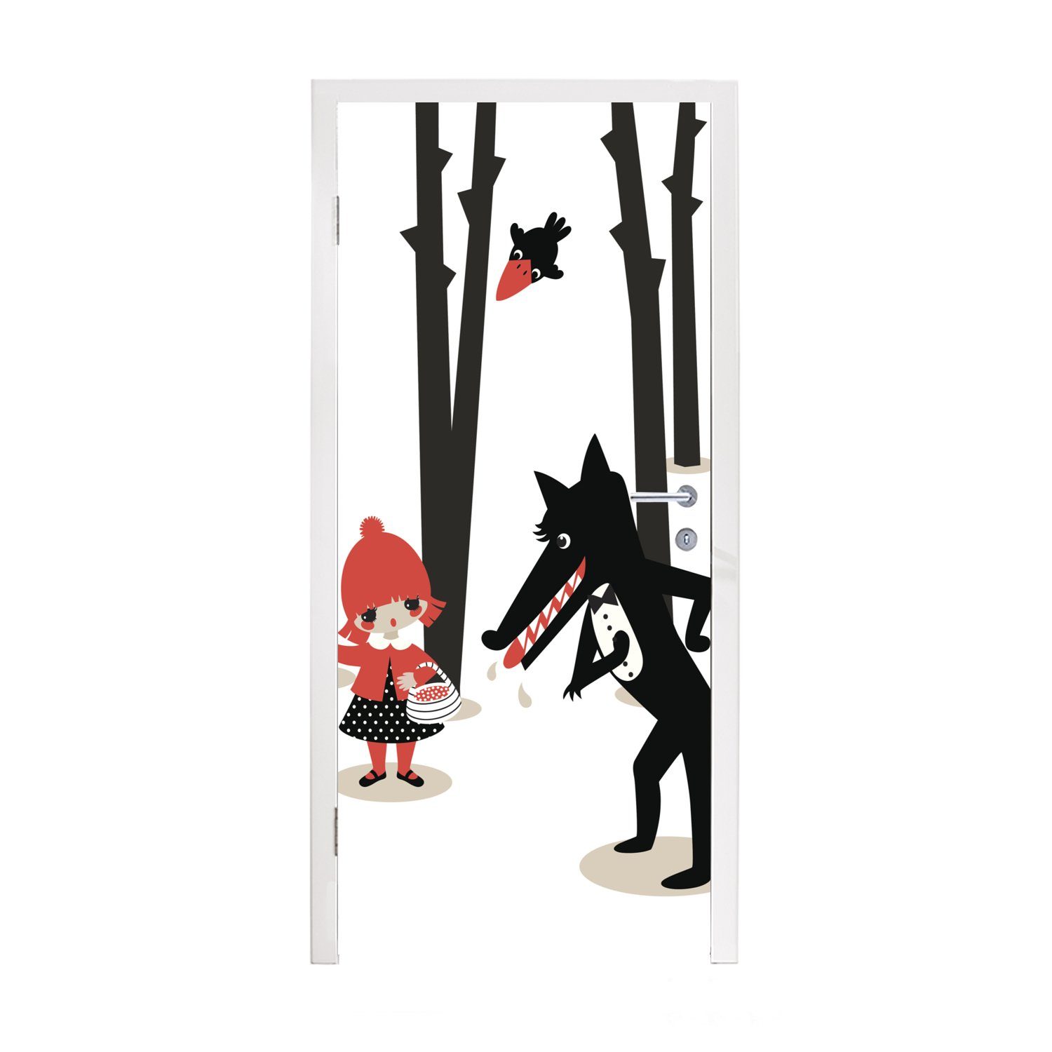 MuchoWow Türtapete Rotkäppchen - Wolf - Wald, Matt, bedruckt, (1 St), Fototapete für Tür, Türaufkleber, 75x205 cm