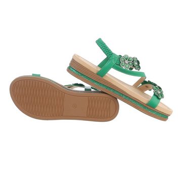 Ital-Design Damen Freizeit Riemchensandalette Keilabsatz/Wedge Keilsandaletten in Grün