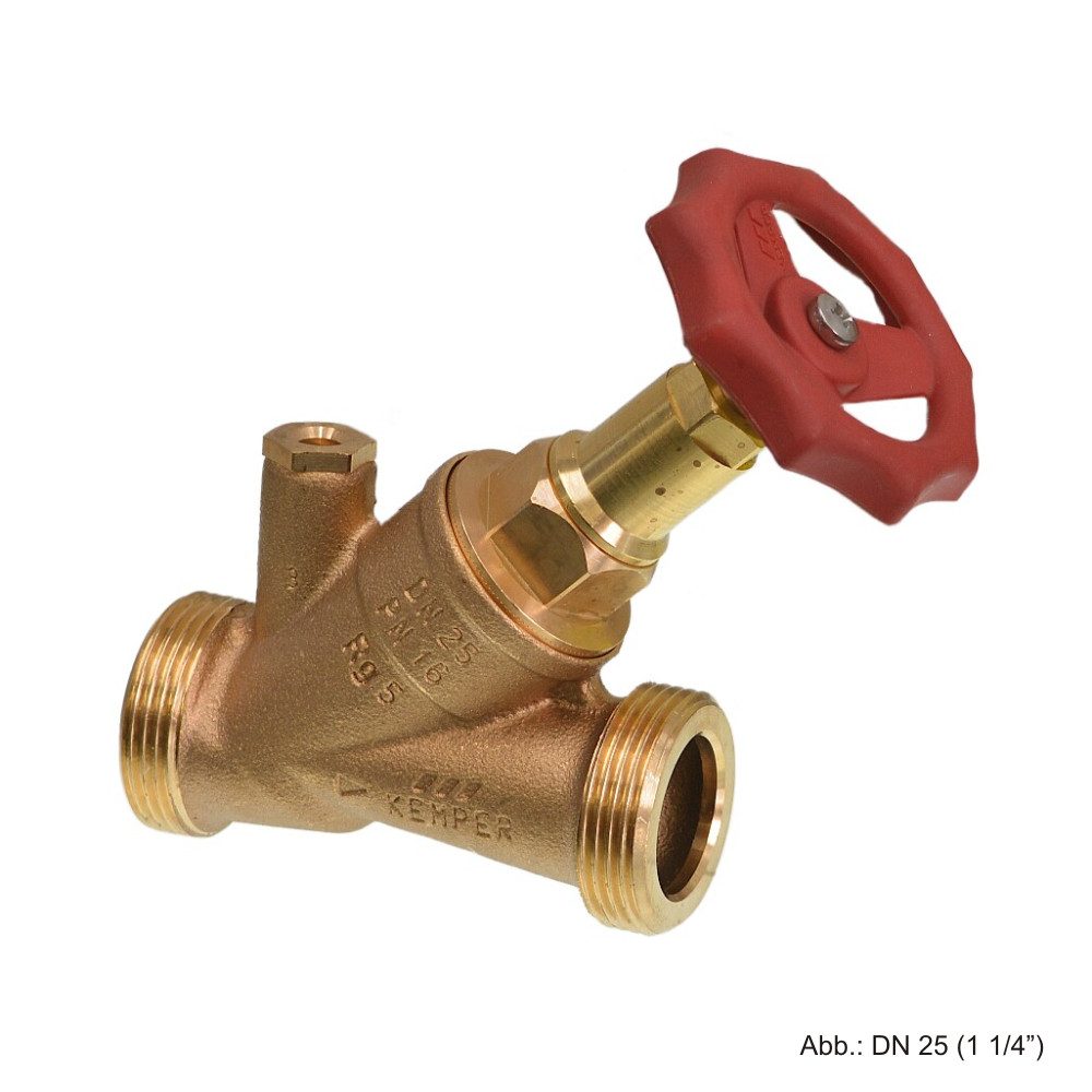 KEMPER Armaturen Wasserrohr KEMPER WESER Freistrom-Absperrventil, m. Entl. 1 1/4" AG, DN25, o. Ver