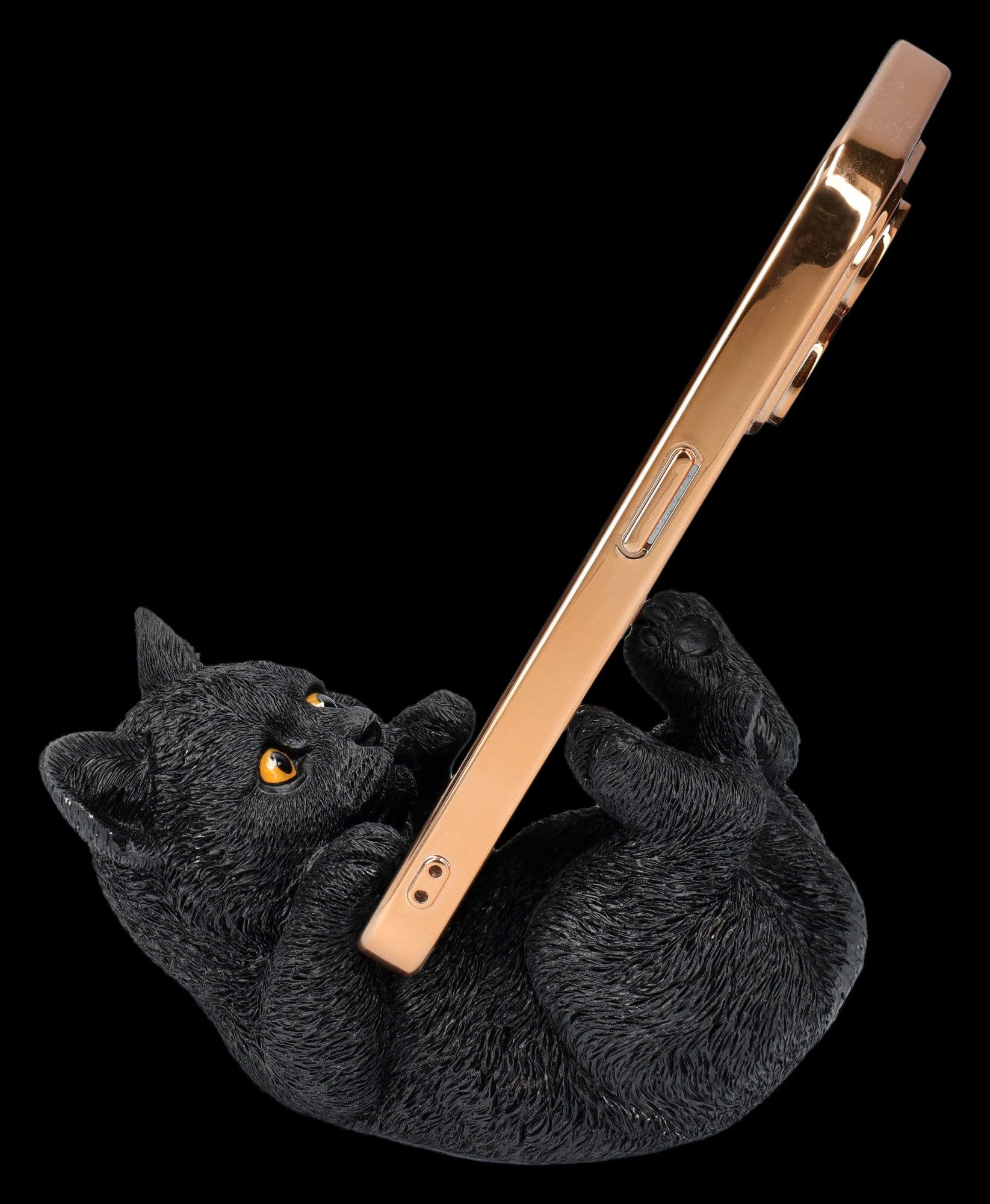 Figuren Shop GmbH Tierfigur Handyhalter Katze schwarz - Familiar Helper - Tierfigur Dekofigur Deko