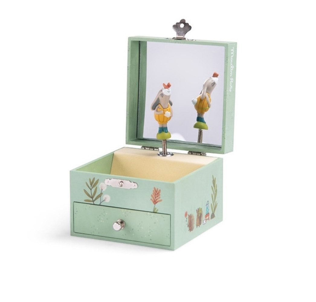 Moulin Roty Schmuckkasten Musik-Schmuckkästchen Hase mit Melodie & Schublade für Kinder