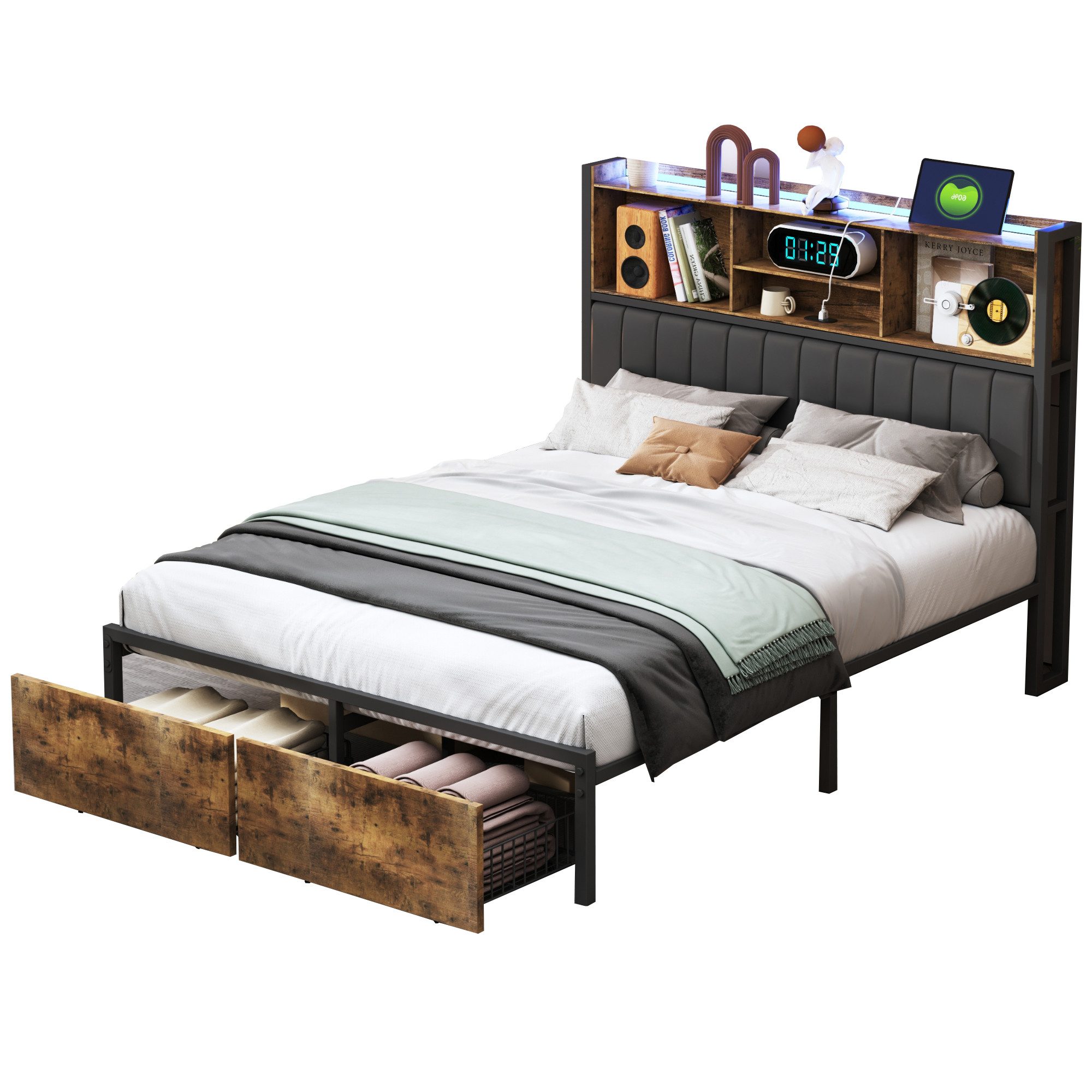 FUROKOY Jugendbett Metallbett Polsterbett mit LED günstig online kaufen