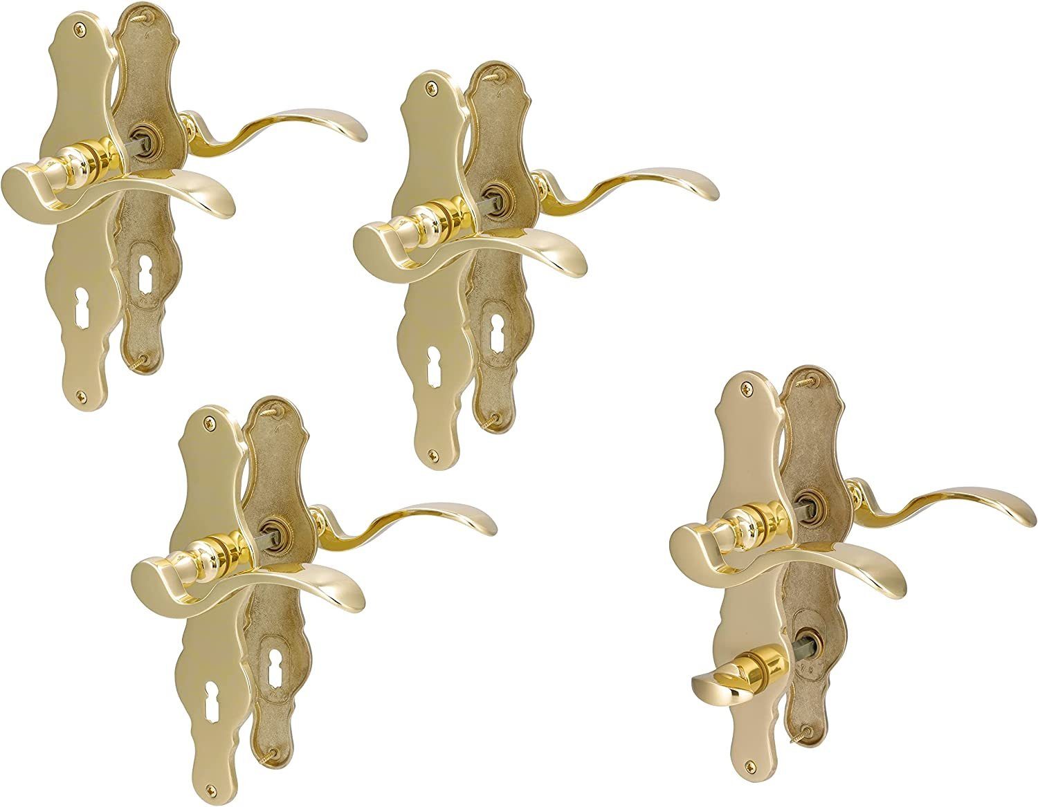 Alpertec Türbeschlag Türbeschlag 4er Set, Messing für 3 x Zimmertüren und 1 x Bad/WC Türe (4 St)