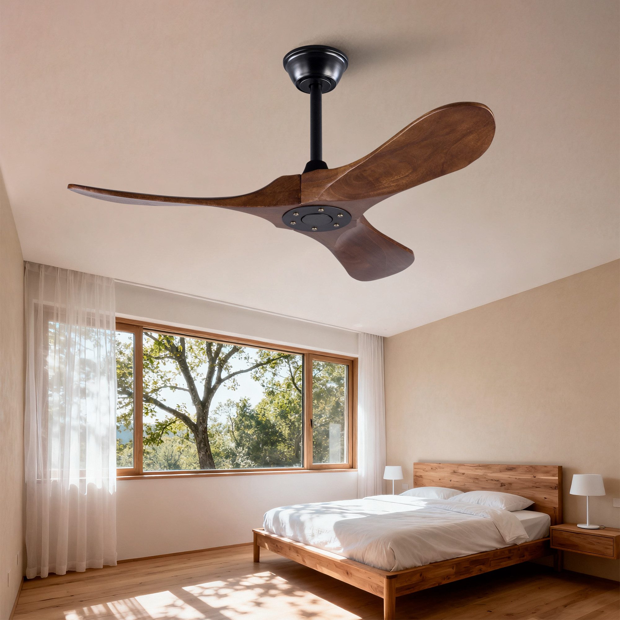 FELIXLEO Carbonheizlüfter Deckenventilator 42" Naturholz, 3 Holzflügel, Propeller, Fernbedienung