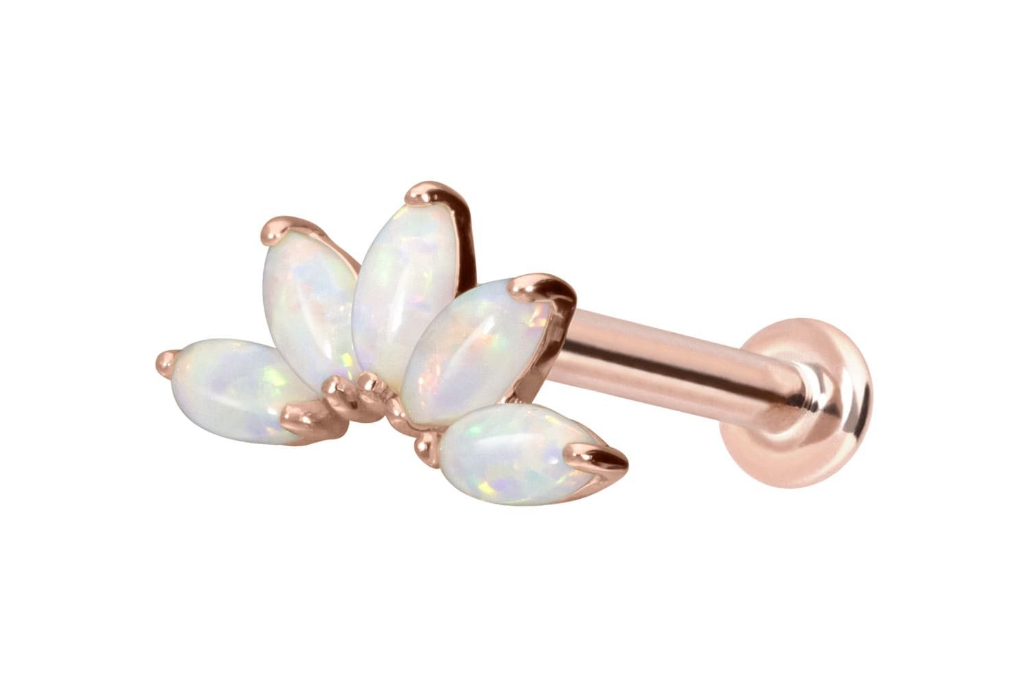 PIERCINGLINE Piercing-Set 14 Karat Gold Labret mit Push Fit LOTUSBLÜTE + SYNTHETISCHE OPALE (Labrets, 1-tlg)
