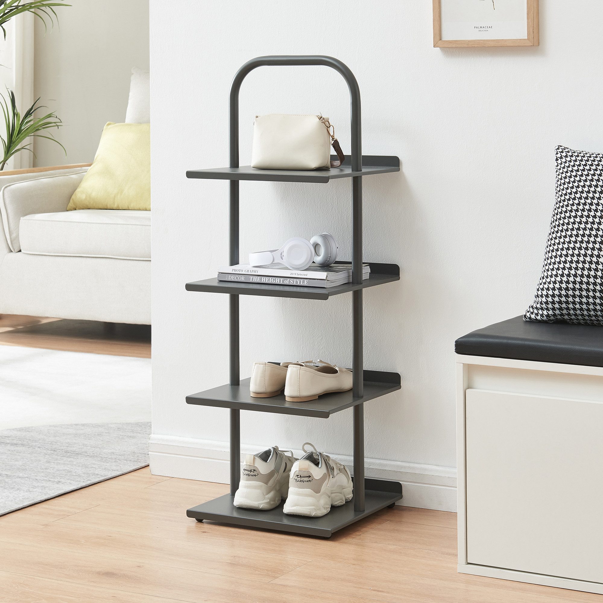 en.casa Schuhregal, »Poytya« mit 4 Ebenen Stahl 96 x 34 x 32 cm Anthrazit günstig online kaufen