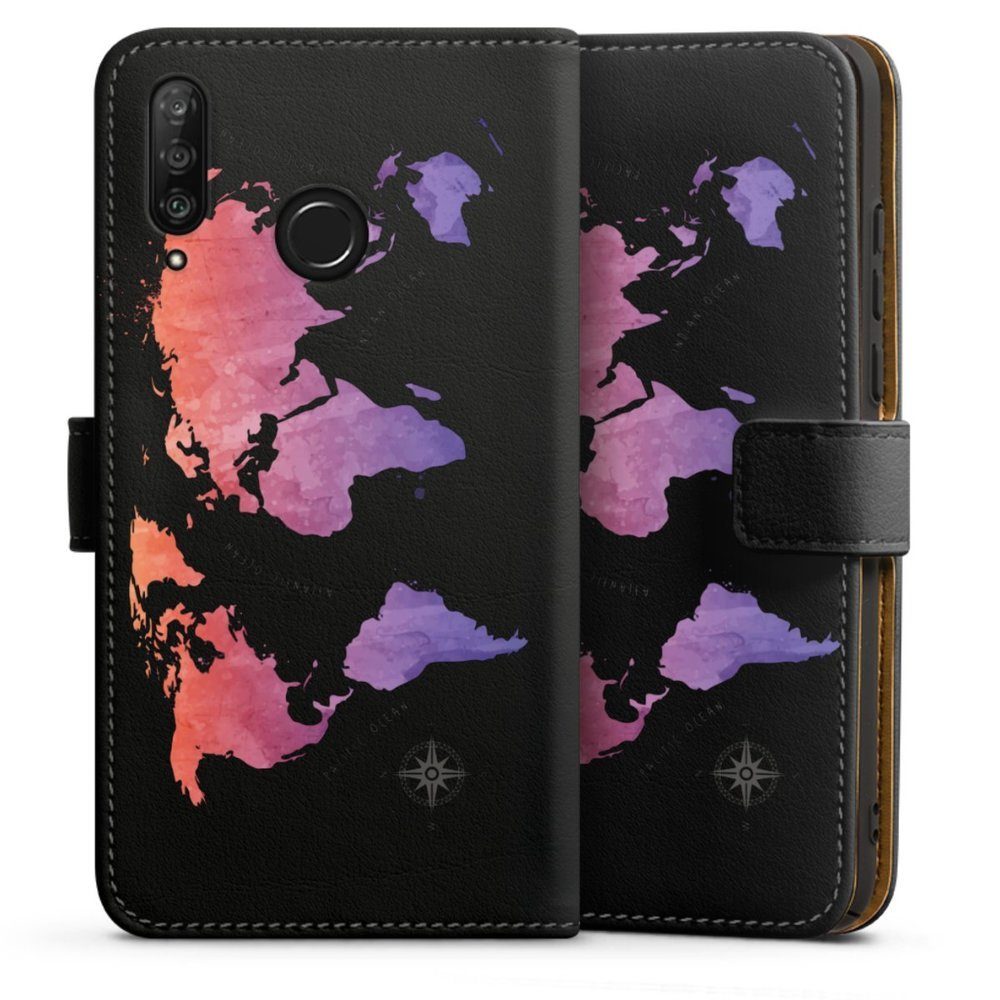 DeinDesign Handyhülle Weltkarte Landkarte Motiv ohne Hintergrund, Huawei P30 Lite Premium Hülle Handy Flip Case Wallet Cover