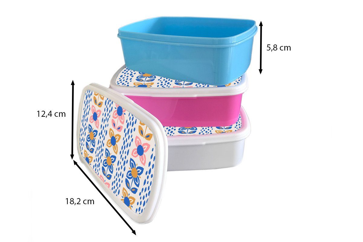 Brotbox für Skandinavien Jungs Blumen Brotdose, (2-tlg), - und MuchoWow Erwachsene, Muster, Mädchen Kinder und weiß - Kunststoff, für Lunchbox