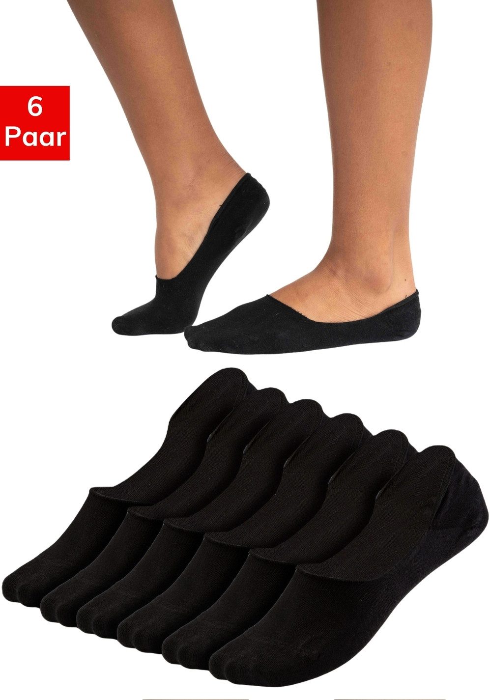 QOLONIA Füßlinge Ballerina Socken unsichtbare Füßlinge Bio-Baumwolle /QSOCKS (Set, 6 Paar) Rutschfest mit Silikon streifen, ideal für Ballerinas