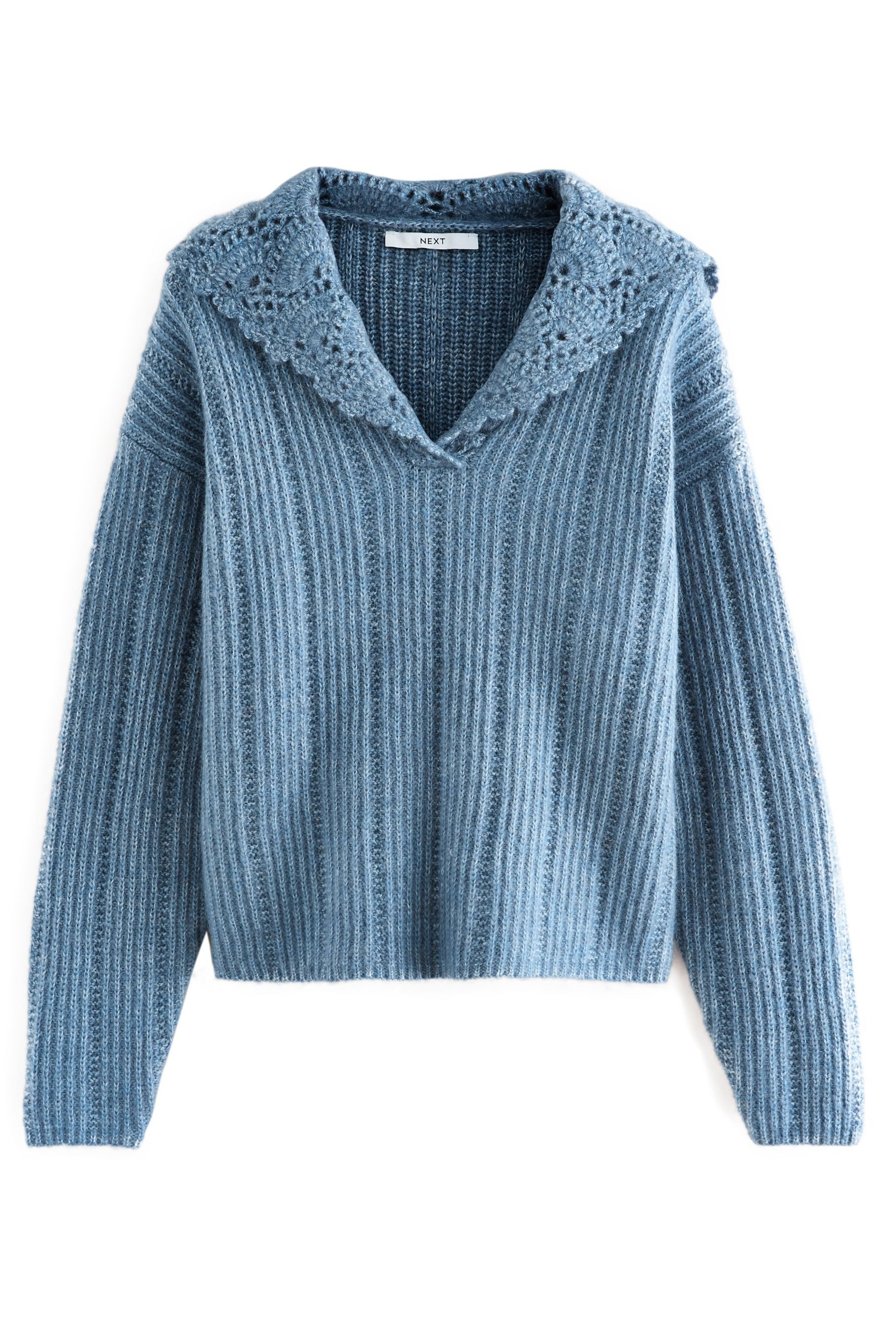 Next Strickpullover Rippstrickpullover mit gehäkeltem Matrosenkragen (1-tlg)