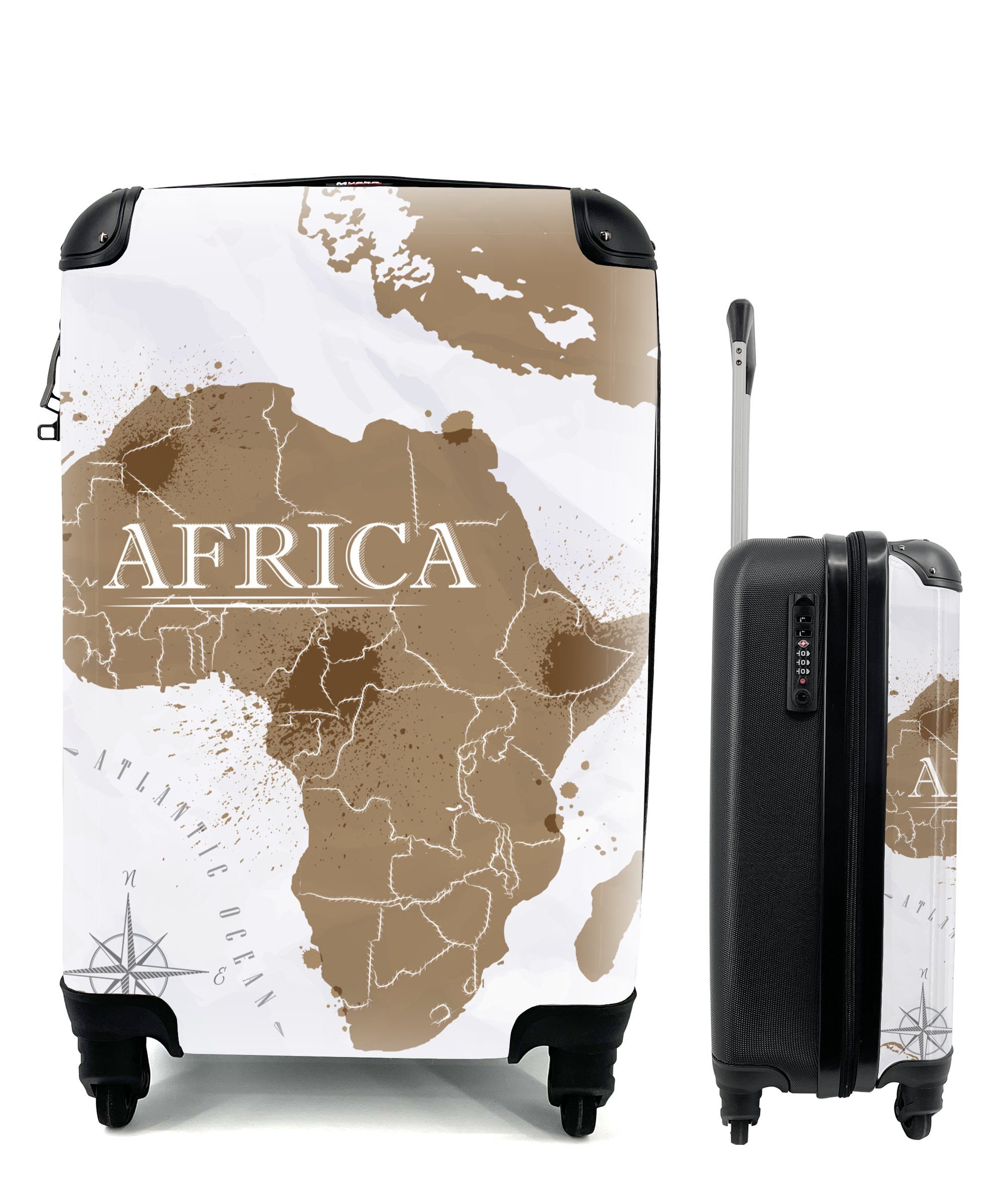 MuchoWow Handgepäckkoffer Weltkarte - Braun - Afrika, 4 Rollen, Reisetasche mit rollen, Handgepäck für Ferien, Trolley, Reisekoffer