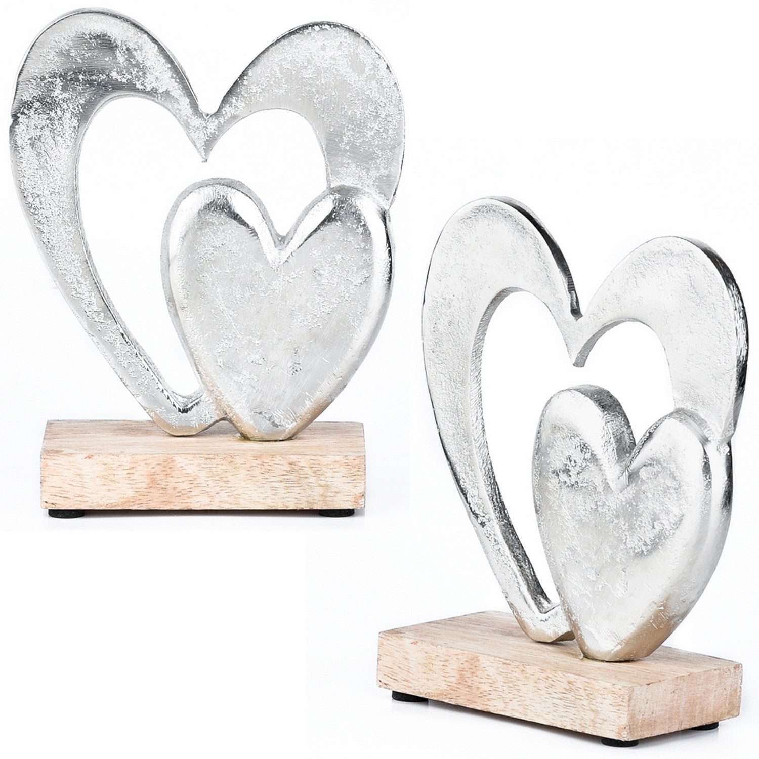 Marrakesch Orient & Mediterran Interior Dekoobjekt 2er Set Dekoaufsteller Amour -14- edel aus Holz in Natur-Silber 15 cm (2 St)