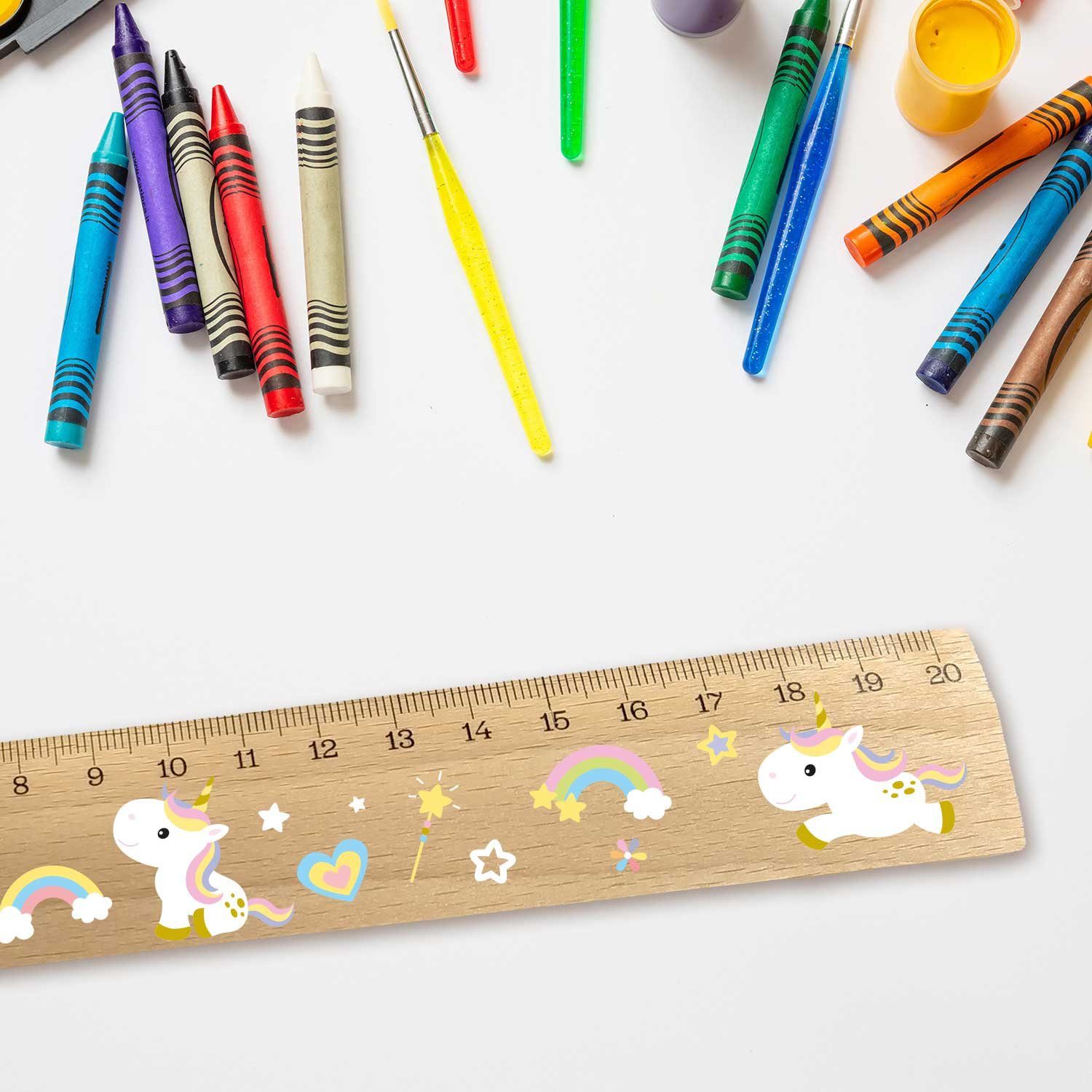 GRAVURZEILE Lineal Lineal - Einhörner Design für Kinder aus Holz - zur Einschulung -, Geschenk
