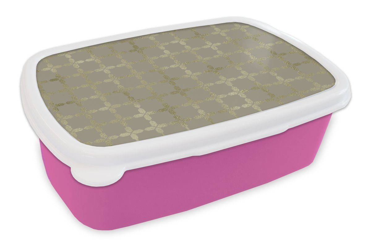 Snackbox, Mädchen, Brotbox Kinder, Brotdose Kunststoff - Kunststoff, Gold, Muster Erwachsene, Grau rosa für Lunchbox - (2-tlg), MuchoWow