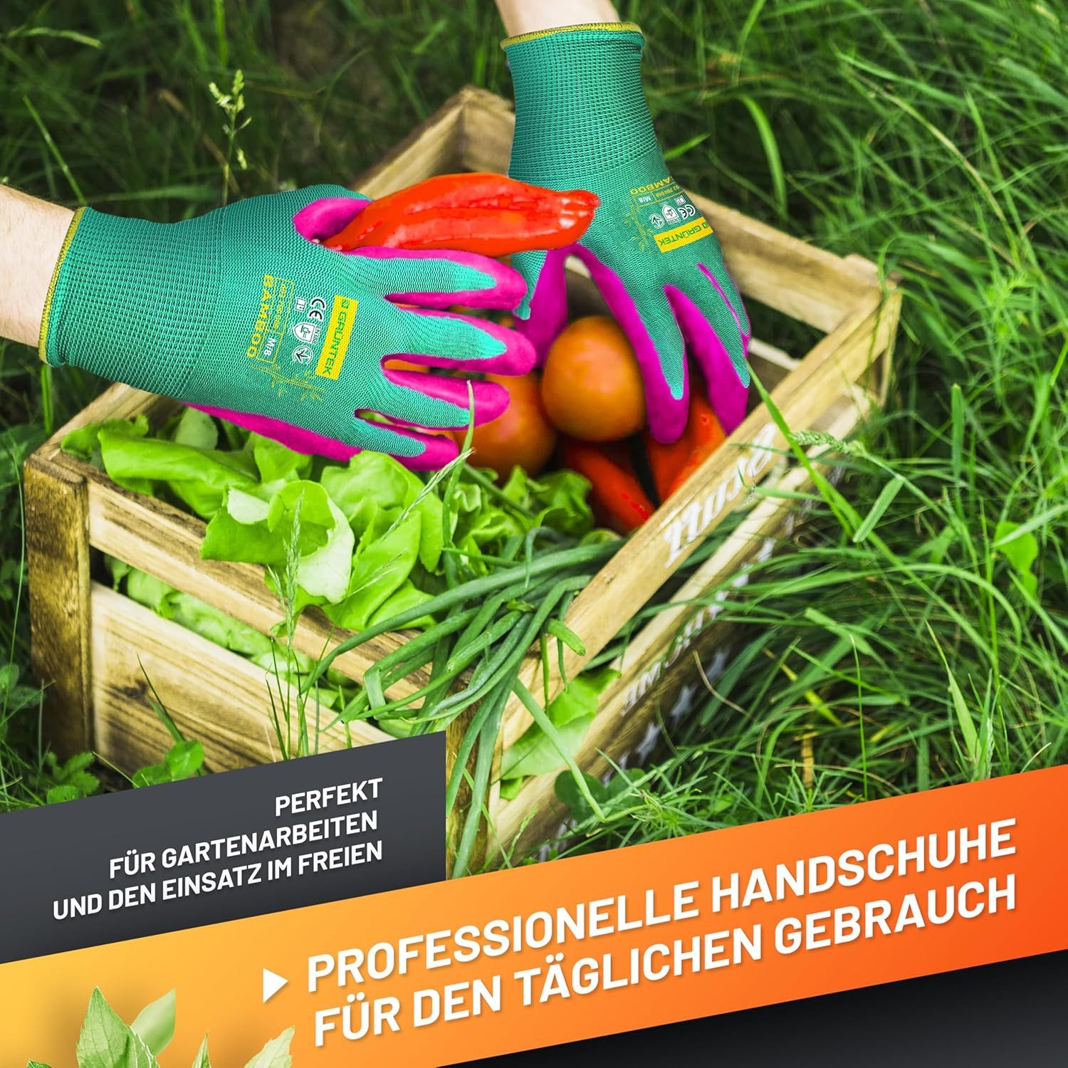 GRÜNTEK Gartenhandschuhe Natur aus Bambusfasern, Öko Garten- und Arbeitshandschuhe (4-St., Set) Schutzhandschuhe für Gartenbau, Angeln, Bauen, Restauration