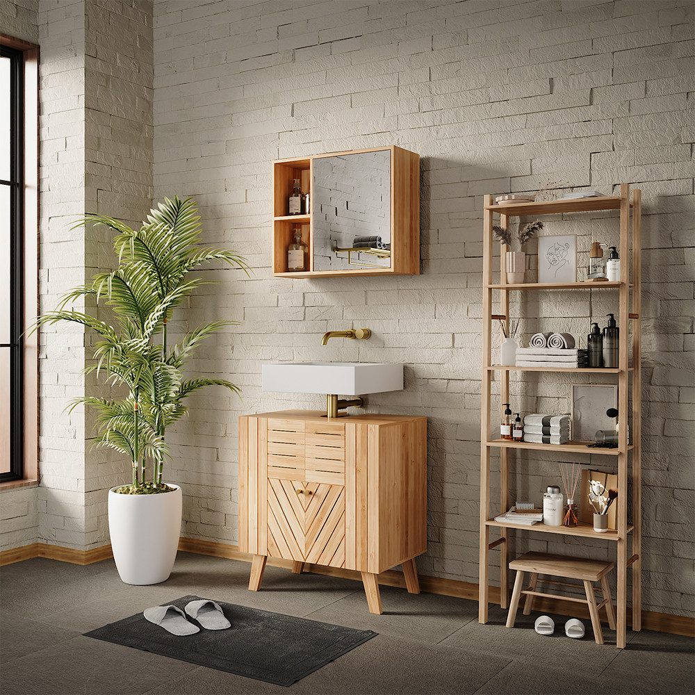 Vicco Badezimmerspiegelschrank Lucie, Bambus, 54 x 44.5 cm mit Spiegel (1-St)
