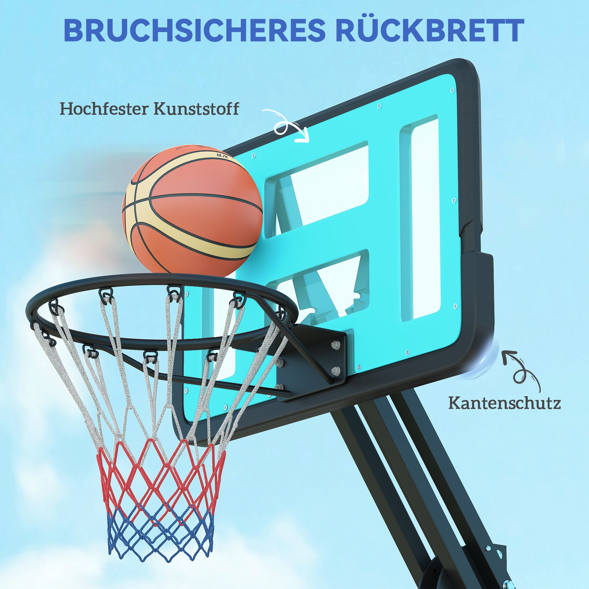 SPORTNOW Basketballkorb mit Ständer, Rolle, 146–236 cm höhenverstellbar (Korbanlage mit 71x45cm Rückwand, 1-St., tragbar Basketballständer), für Jugendliche, Erwachsene, für Indoor, Outdoor