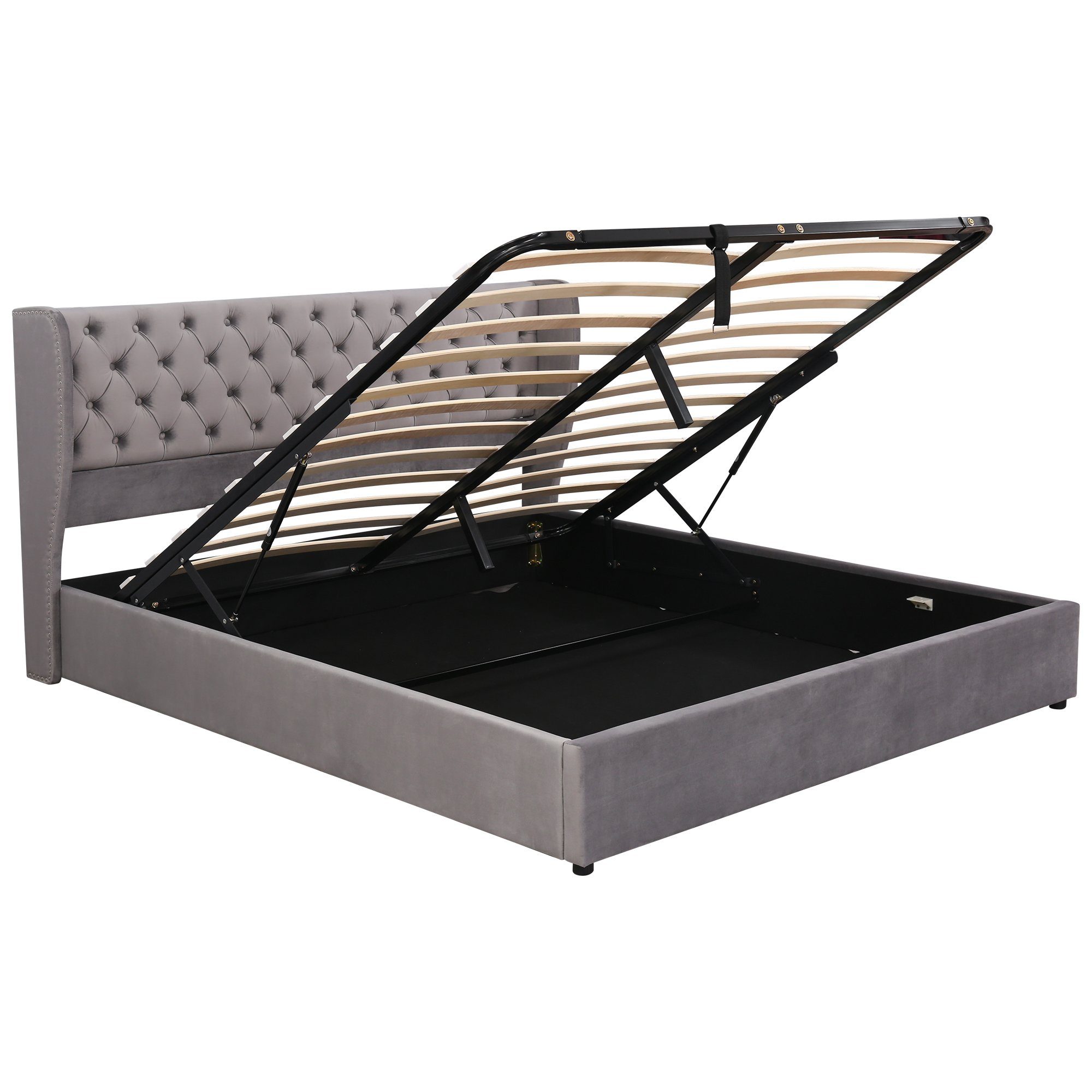 Boxspringbett (Doppelbett Funktionsbett mit Bettkasten und Lattenrost), Polsterbett 180x200 cm Hydraulisches Bett, Samt, Gepolstertes Kopfteil