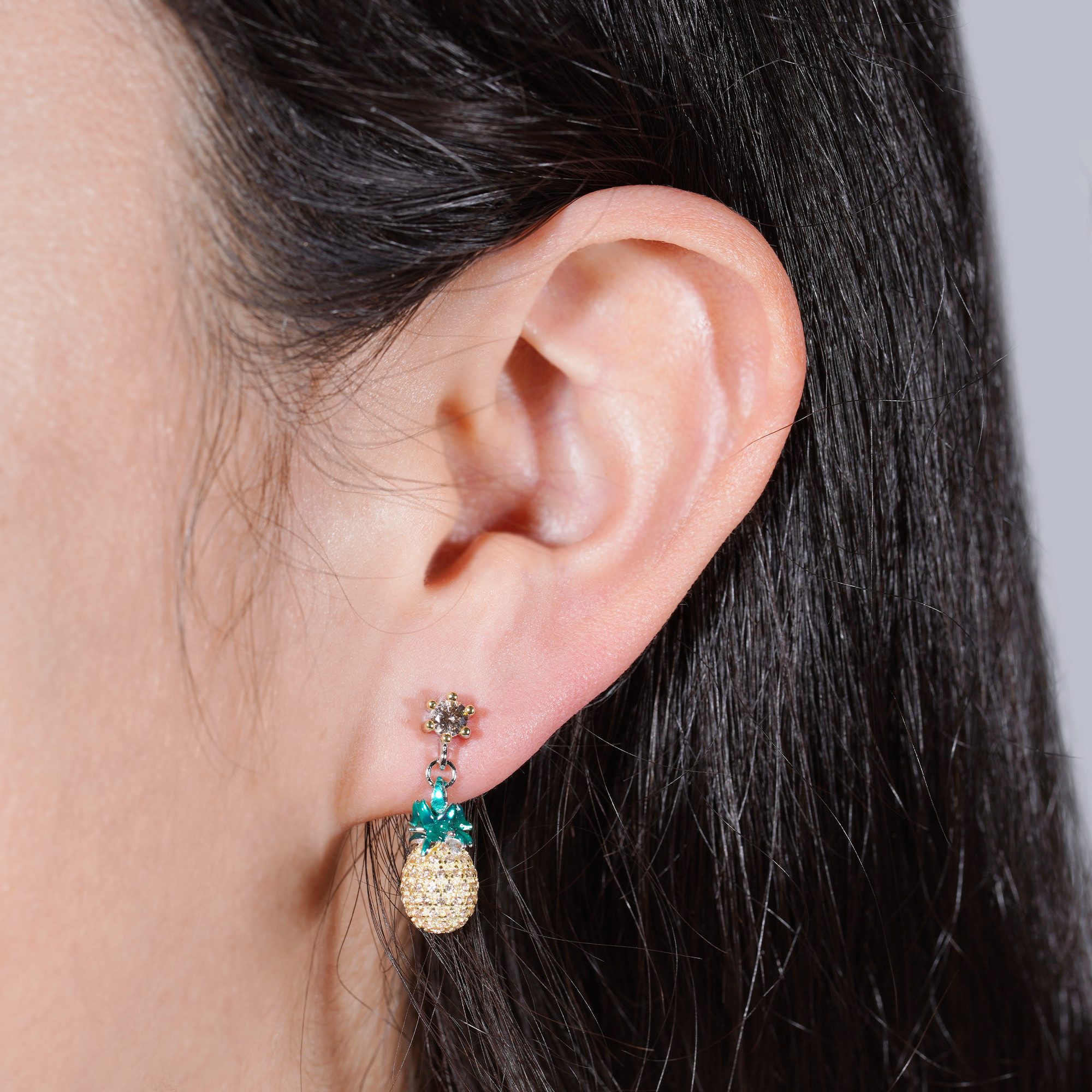 Seinerzeit FLORA & FAUNA Paar Ohrstecker Ana Ananas Ohrringe, Material: 925 Sterling Silber, rhodiniert, vergoldet mit Emaille