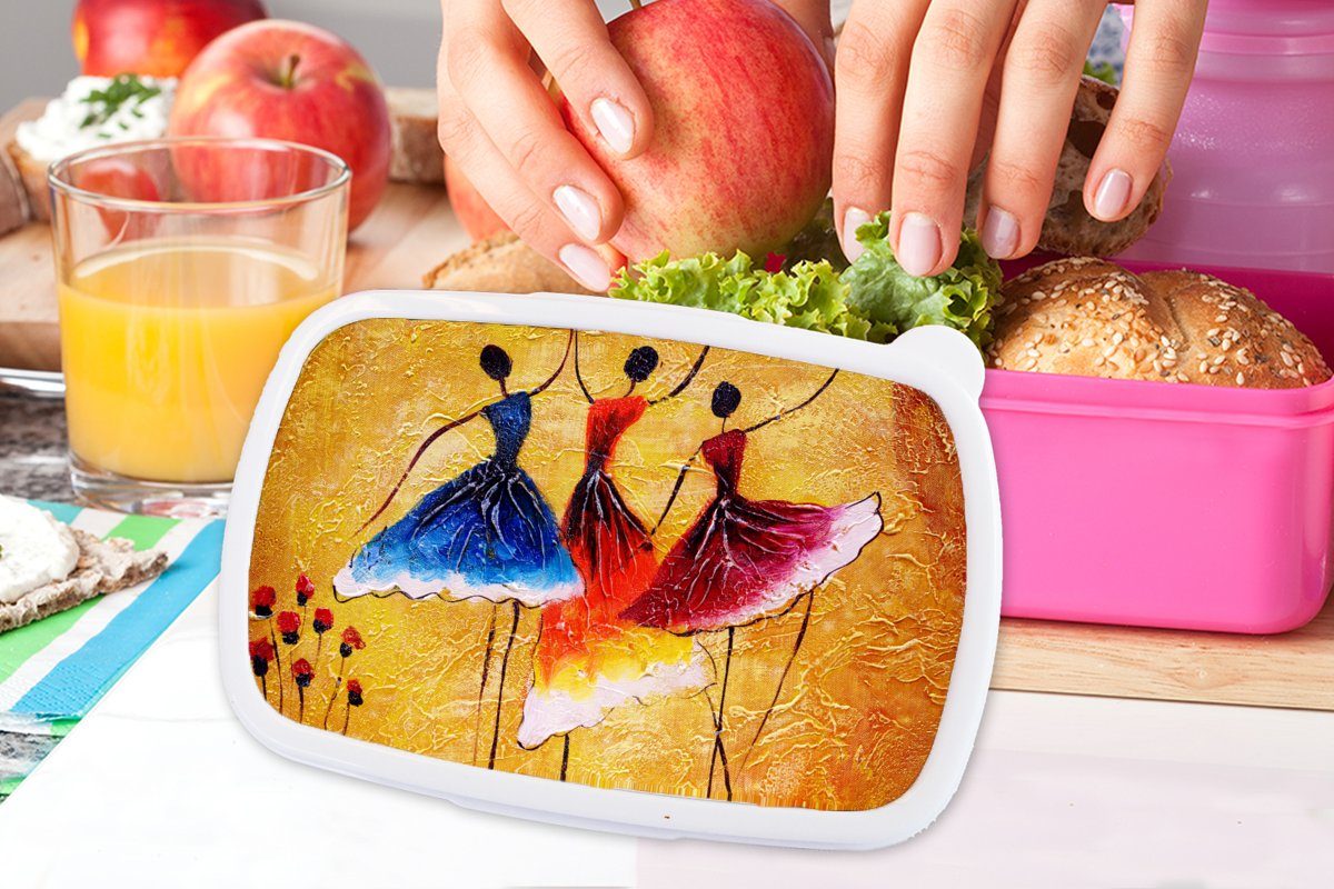 Erwachsene, Lunchbox Kunststoff rosa für Brotdose Öl, MuchoWow Frauen Kinder, - Kleid - Kunststoff, Mädchen, Brotbox - (2-tlg), Gemälde Snackbox,