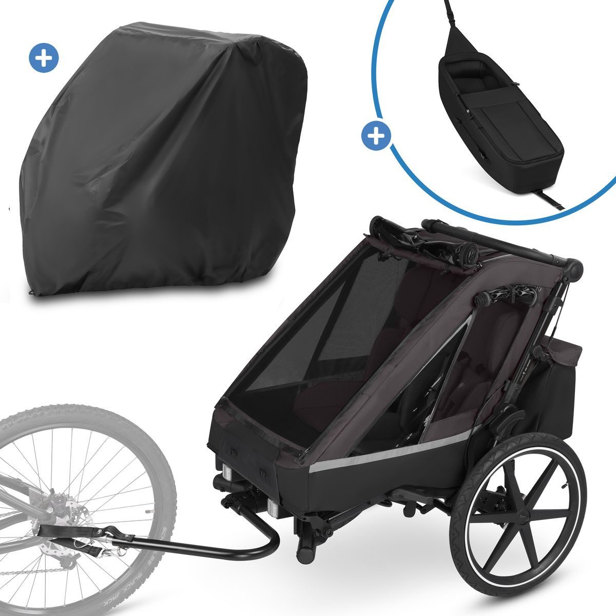 ABC Design Fahrradkinderanhänger Tour 2 - Falcon, Fahrradanhänger für 2 Kinder mit Neugeboreneneinsatz & Faltgarage