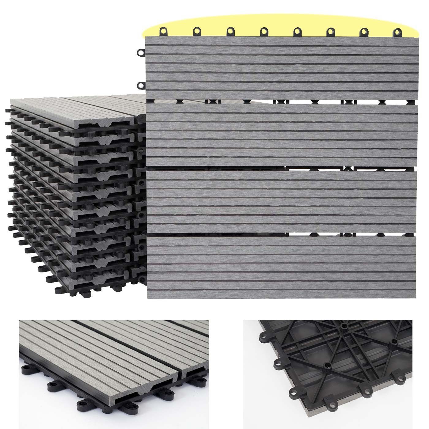 MCW WPC-Fliesen Sarthe, Set, 11 St., 11er, Witterungs- und UV-Beständig, Holzoptik, Hitze- und Kälteisolierend