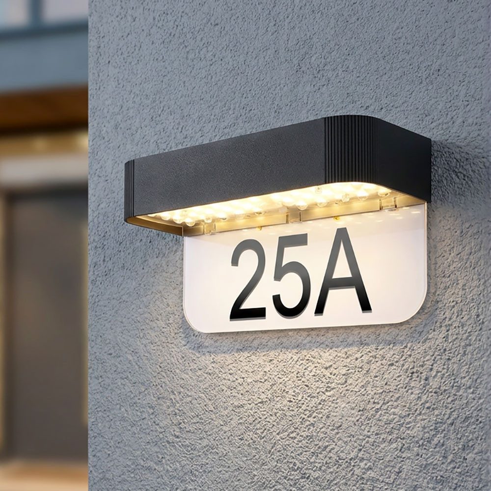 GLOBO LIGHTING LED Außen-Wandleuchte, LED-Leuchtmittel fest verbaut, LED Solarleuchte Hausnummer Wandleuchte Außen Bewegungsmelder