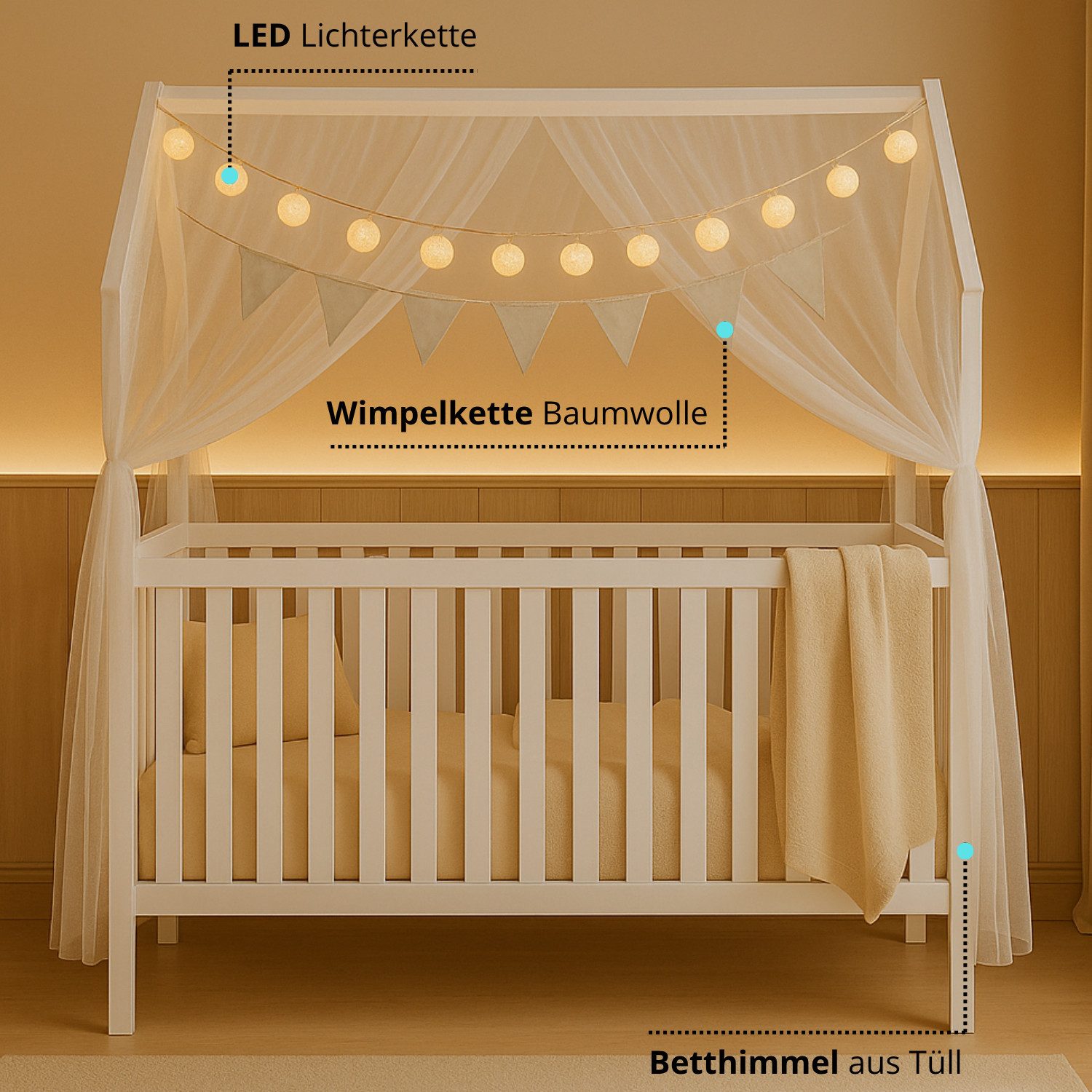 Alavya Home® Komplettbett ELLA 60x120 cm SET mit Deko & Lichterkette aus Ma günstig online kaufen