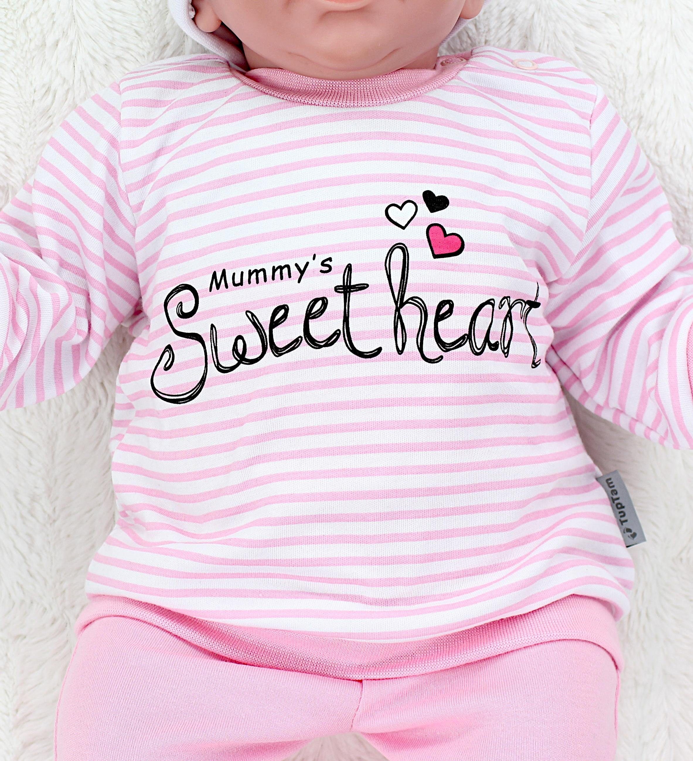 TupTam Rosa Mummy's Babykleidung Baby Langarmshirt Sweetheart Mädchen Erstausstattungspaket 2teilig Spruch mit Babyhose Streifen