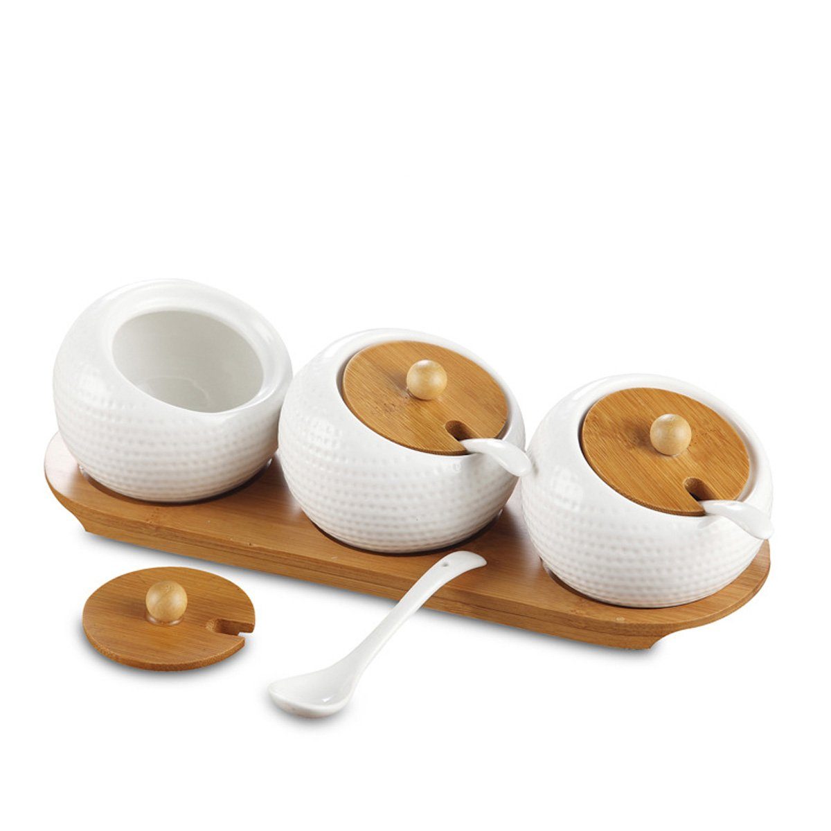zggzerg Küchenorganizer-Set Keramik Gewürzbehälter + Gewürzhalter«, Bambus