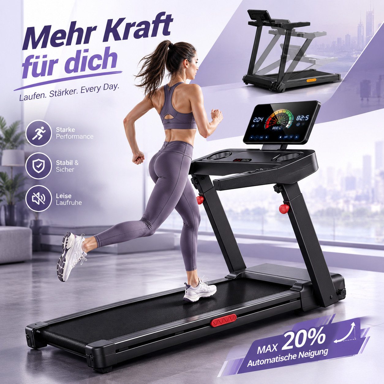 BAYMATE Laufband für Zuhause (klappbarer Heimtrainer mit LCD-Display, 14km/h, bis 181 kg Belastung, 3,5 HP Motor), mit automatischer …