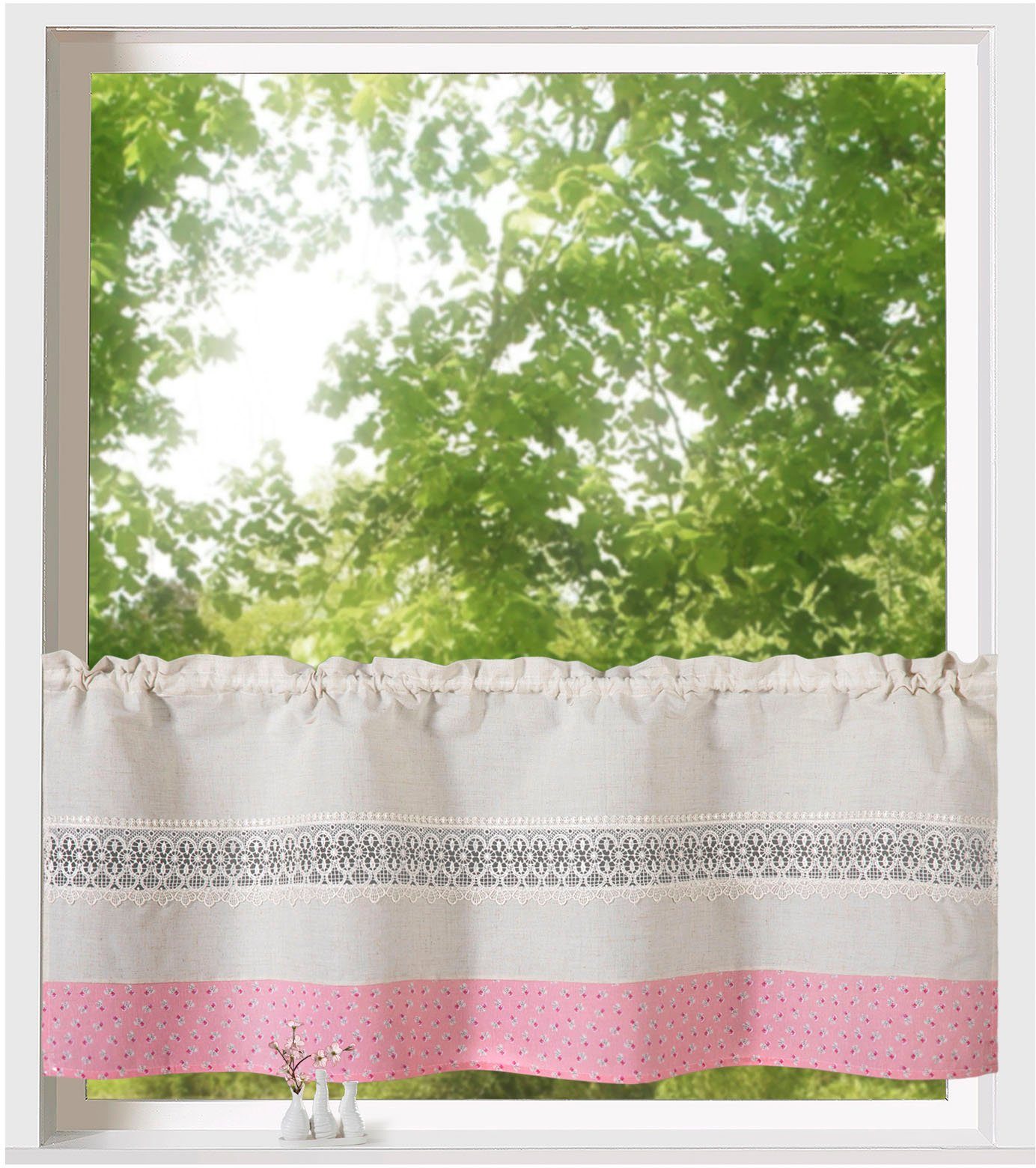 Weckbrodt Scheibengardine Alicia (1 St), Stangendurchzug, blickdicht, Stabtunnel, blickdicht, Bordüre, Kante, Gardine, HxB 45x120cm, Store