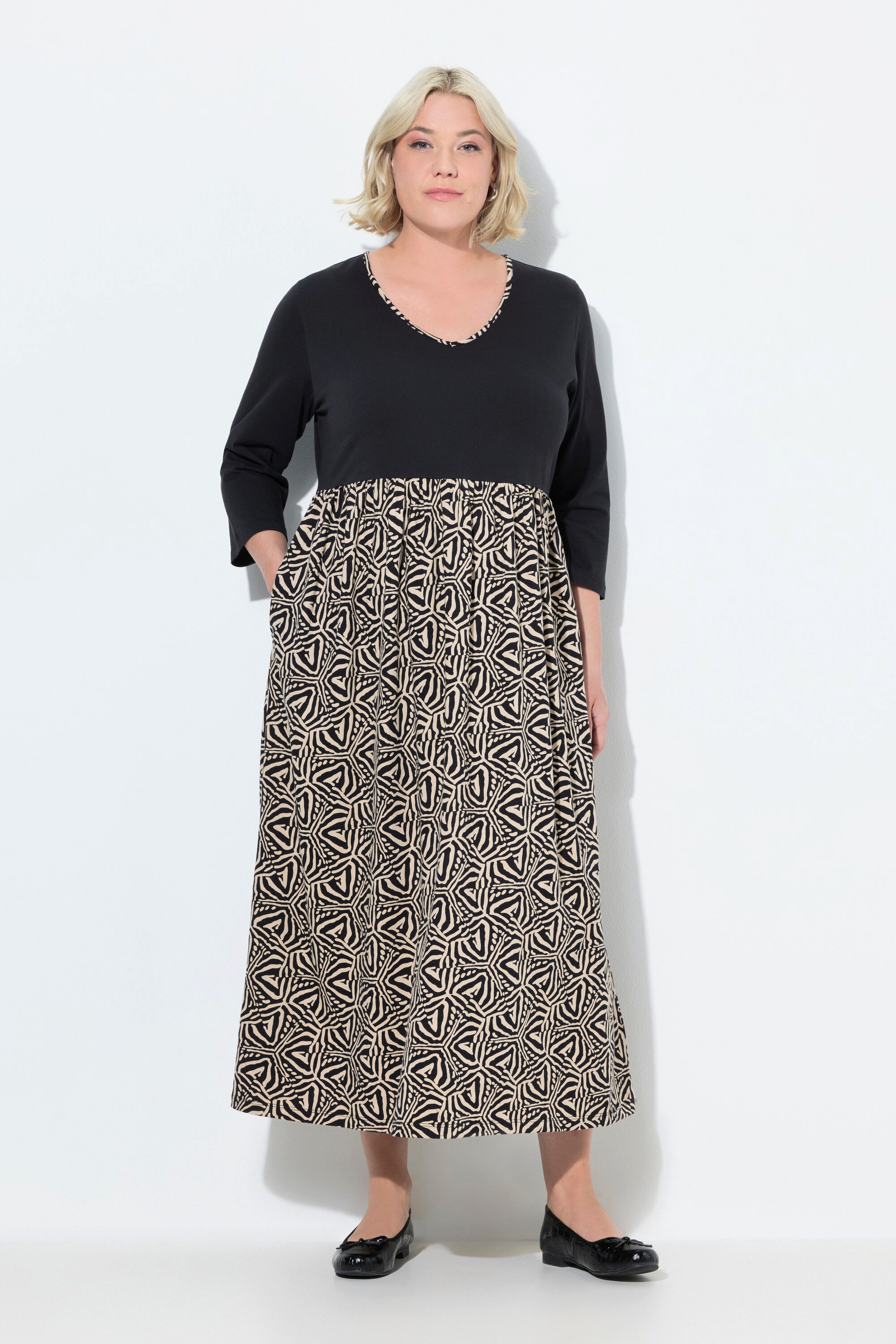 Ulla Popken Maxikleid Jerseykleid A-Linie V-Ausschnitt günstig online kaufen