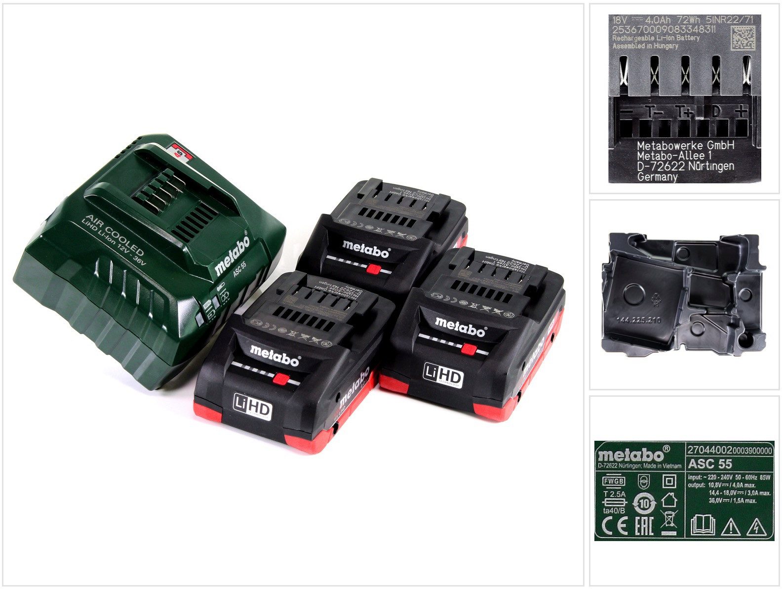metabo Akku Basis Set 18V mit 3x Akku LiHD 4,0Ah + Ladegerät ASC 55 (685132 Akkupacks
