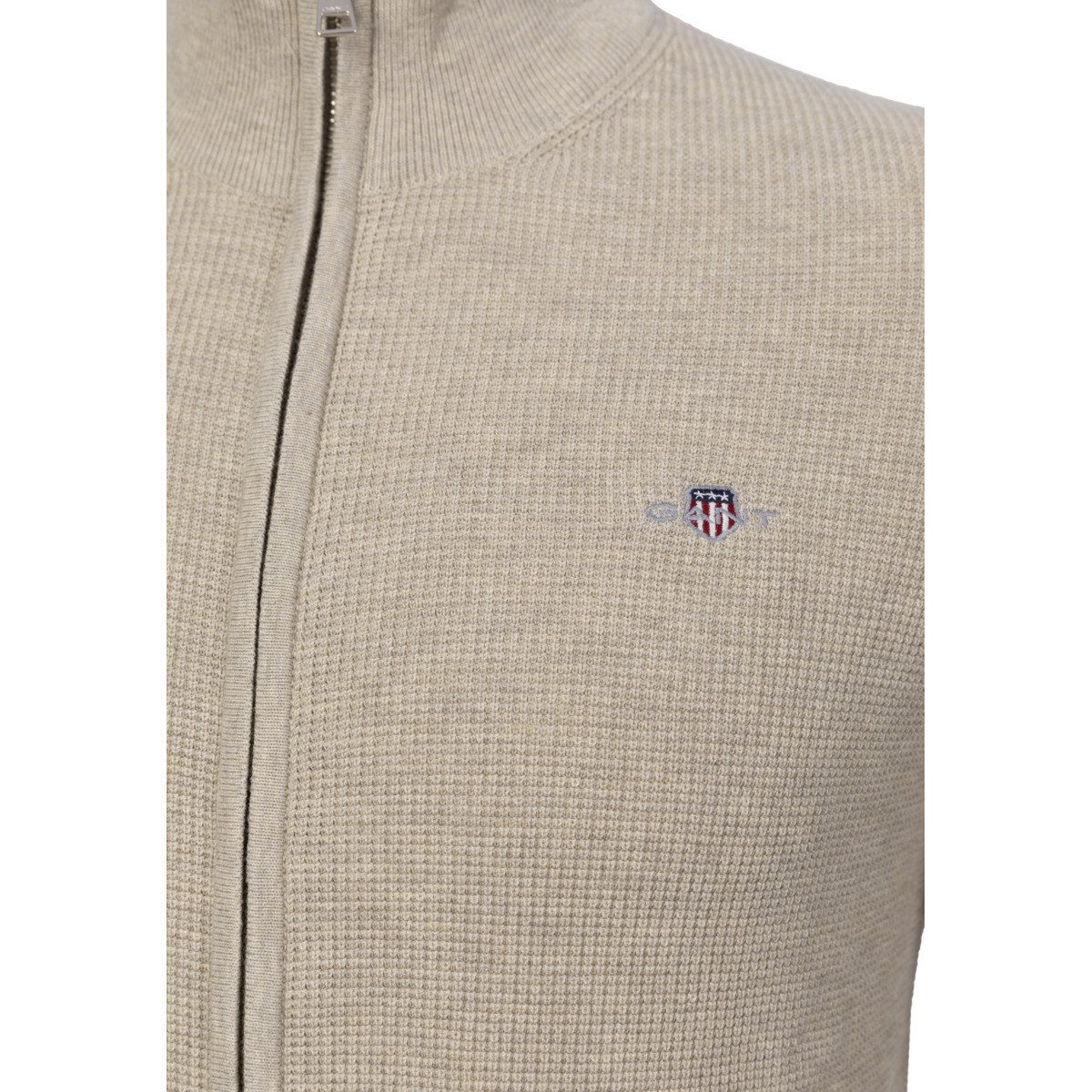 Gant Strickjacke Micro Textured Cotton Zip Herren Sweatjacke, Feinstrickjacke, Grobstrickjacke, Wolljacke, Cardigan