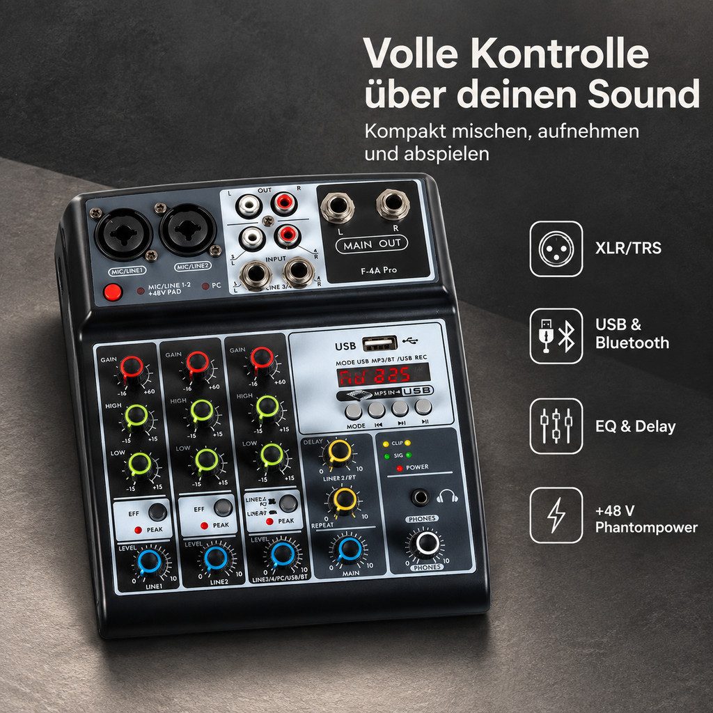 nsihing Mischpult Kompaktes Mischpult mit 5 Eingangskanäle, Analogmixer DJ Mixer, USB/Audio Interface – Bild 2 von 5
