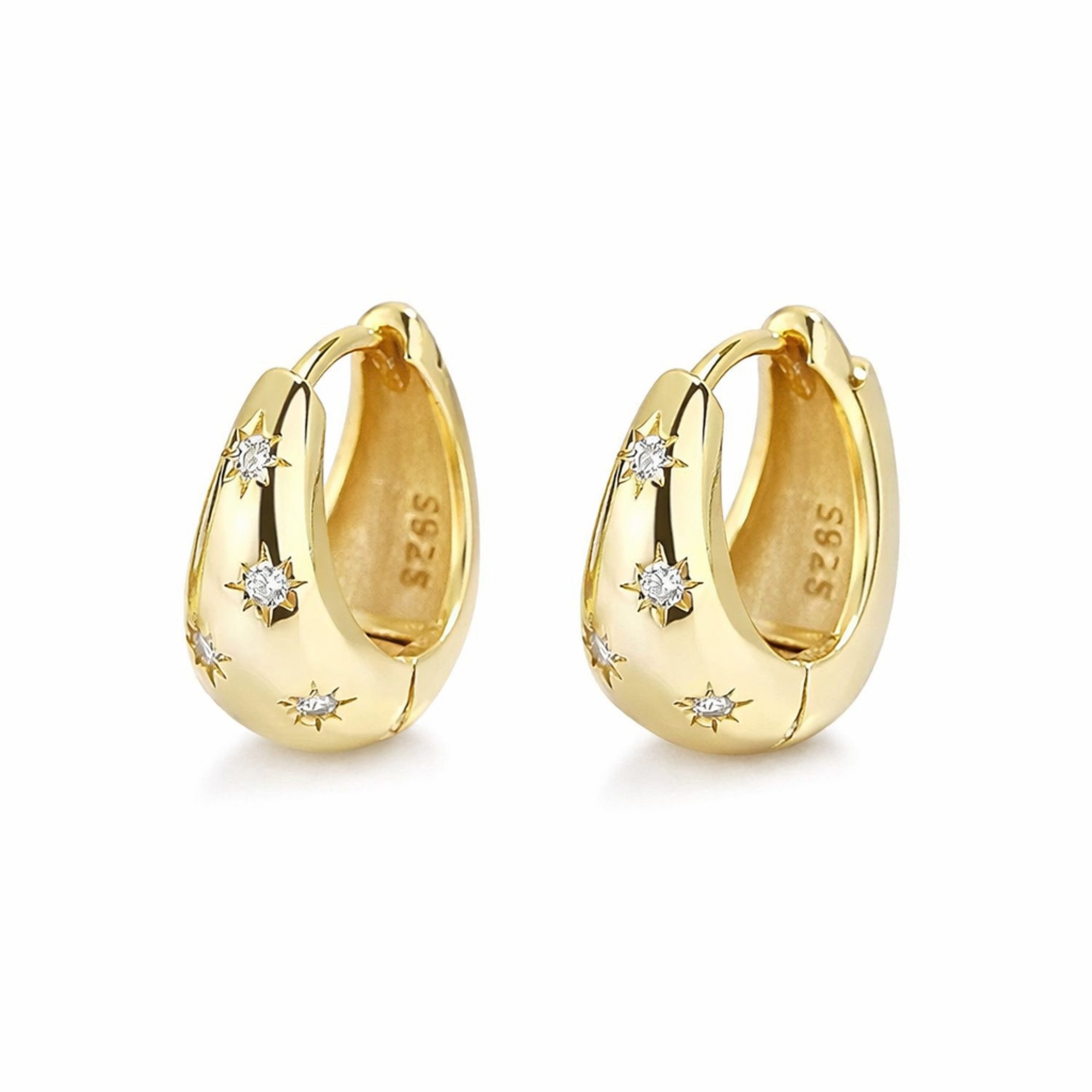 ROUGEMONT Paar Creolen Funkelnde Hoop Damen Creolen Ohrringe 14KGold 925 Silber, Echtschmuck aus 925 Sterling Silber und 14K Vergoldung