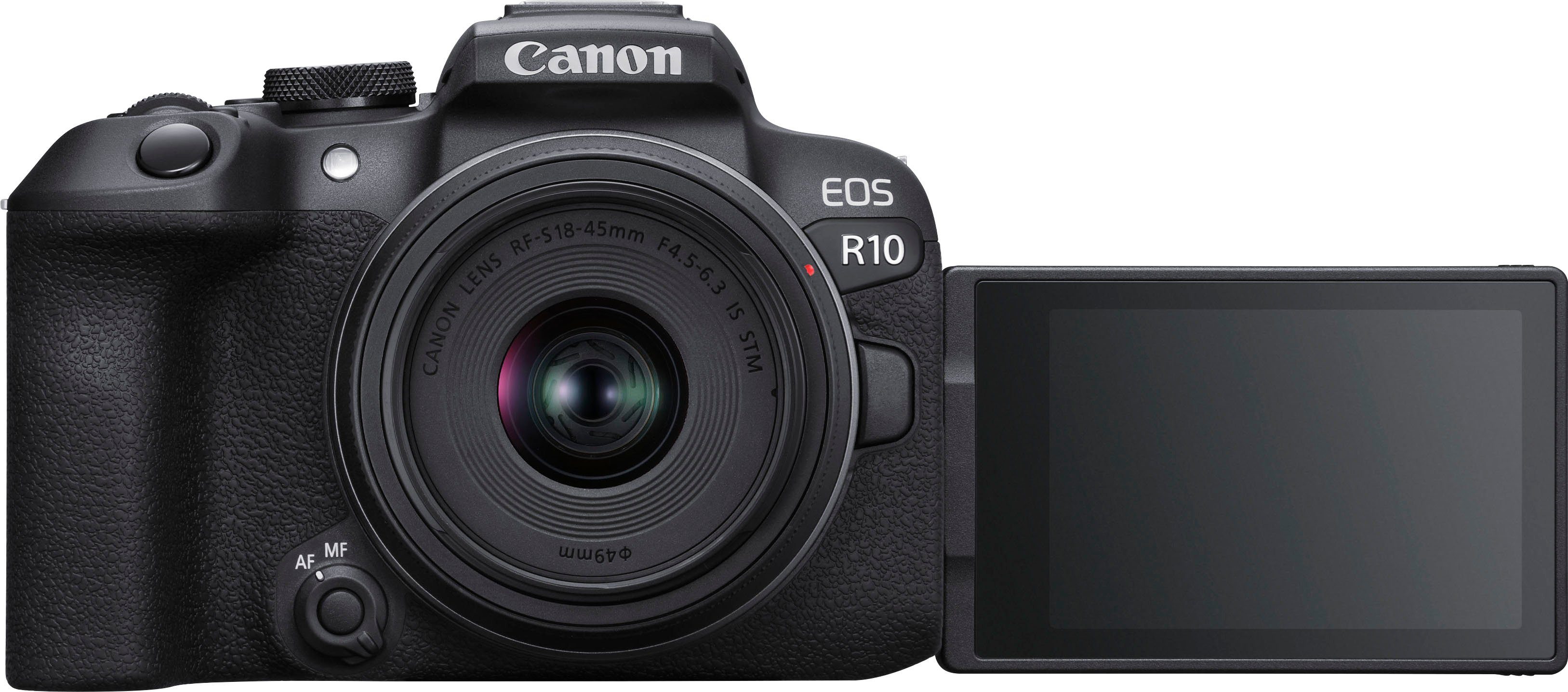 Canon EOS R10 Systemkamera (RF-S 18-45mm F4.5-6.3 IS STM, 24,2 MP, Bluetooth,  WLAN, inkl. RF-S 18-45mm Objektiv)