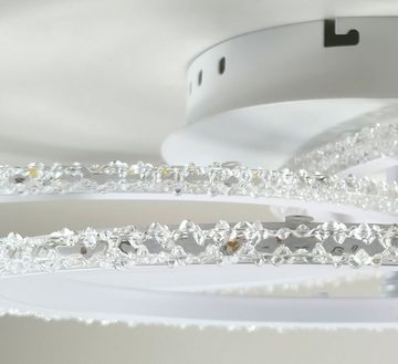 Lewima LED Deckenleuchte XL-XXL groß glitzernd funkelnd Deckenlampe 11-45W, Dimmbar per Fernbedienung, Einstellungen werden gespeichert, Farbwechsel Warmweiß / Kaltweiß / Neutralweiß einstellbar, 3 Ringe Weiß, 63x48cm