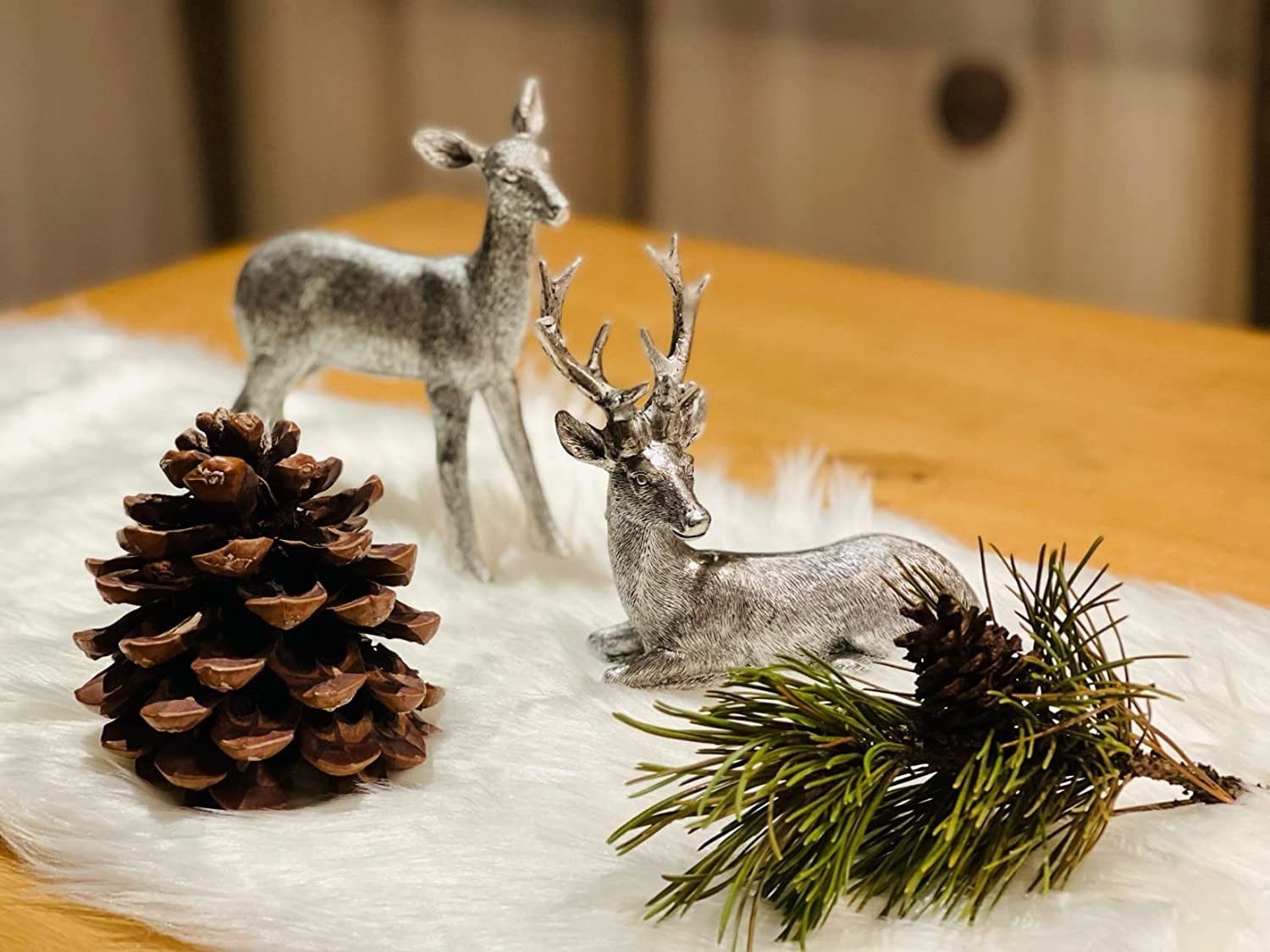 Dekoleidenschaft Dekofigur Reh & im Adventsdeko, Hirsch, silber glänzend, Tierfigur, Set Tierskulptur