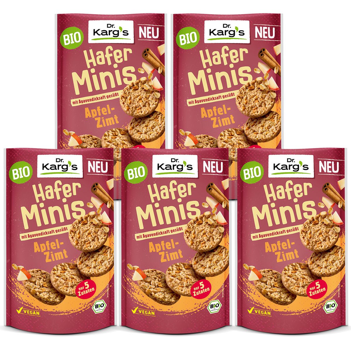 Dr. Kargs Brot, Dr. Kargs Bio Hafer Minis Apfel Zimt mit Agavendicksaft 85g 5er Pack